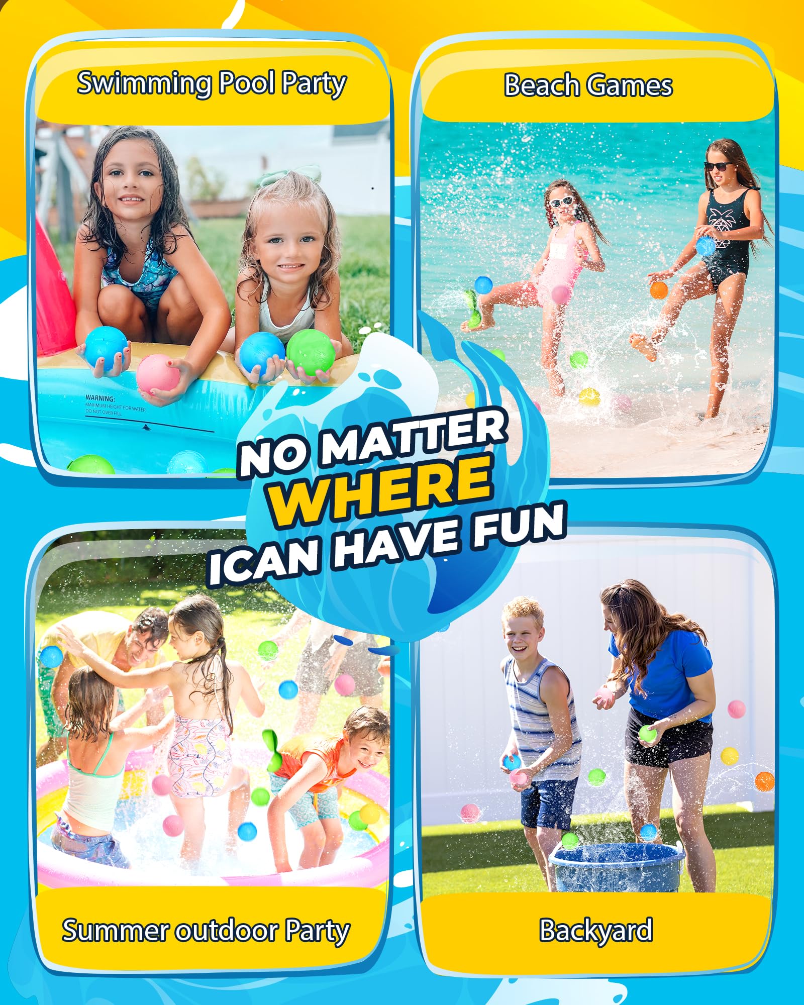 20PCS Reusable Water Balloons - Summer Pool & Beach Toys for Kids & Adults - Outdoor Water Games for Backyard, Swimming Pool Parties - Perfect for Summer Fun, Family Gatherings & Outdoor Play