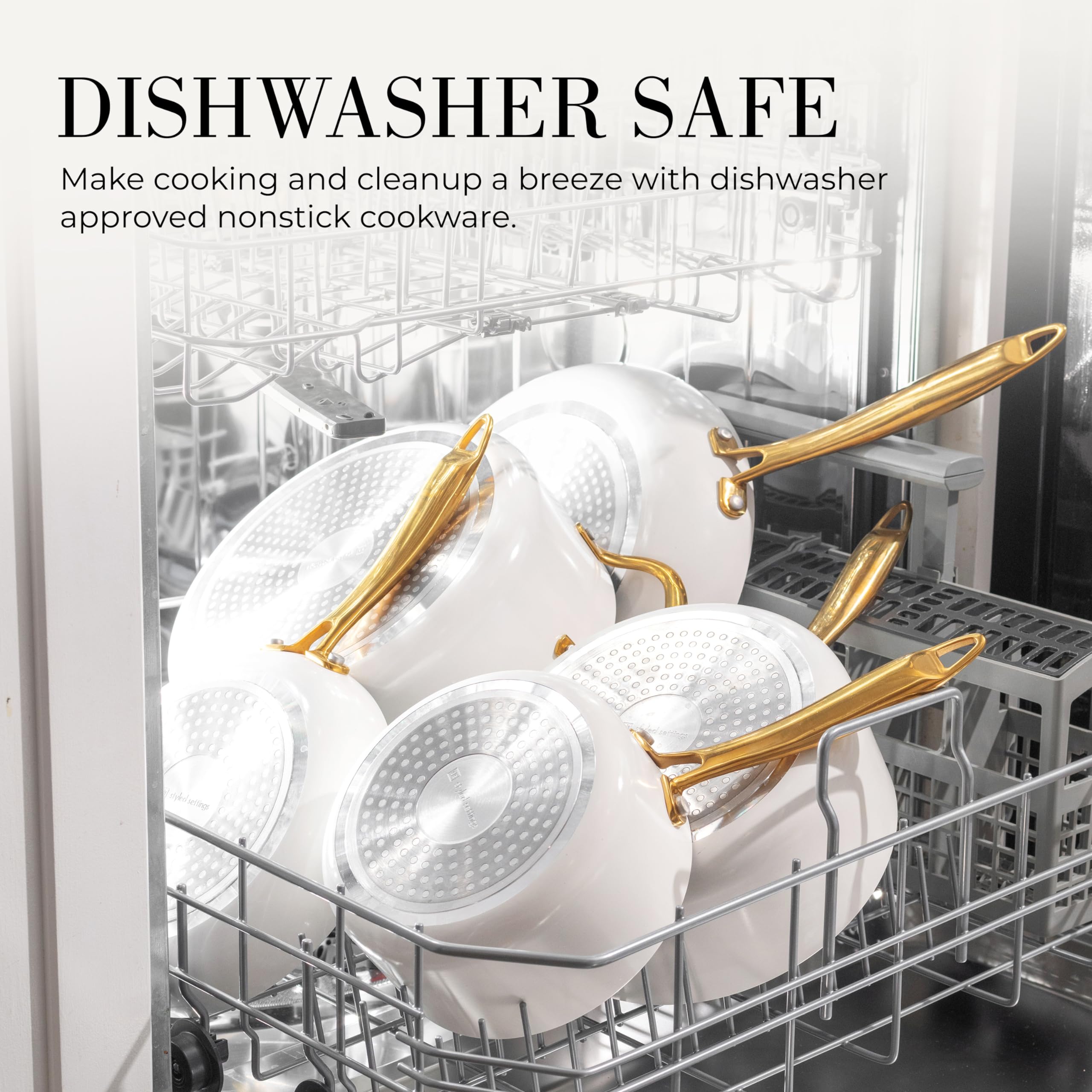 Premium 15-Piece White & Gold Nonstick Cookware Set - Heavy Gauge, PFOA-Free, Oven & Dishwasher Safe, Induction Compatible Pots & Pans for Modern Kitchens - Ideal for Cooking, Baking & Entertaining