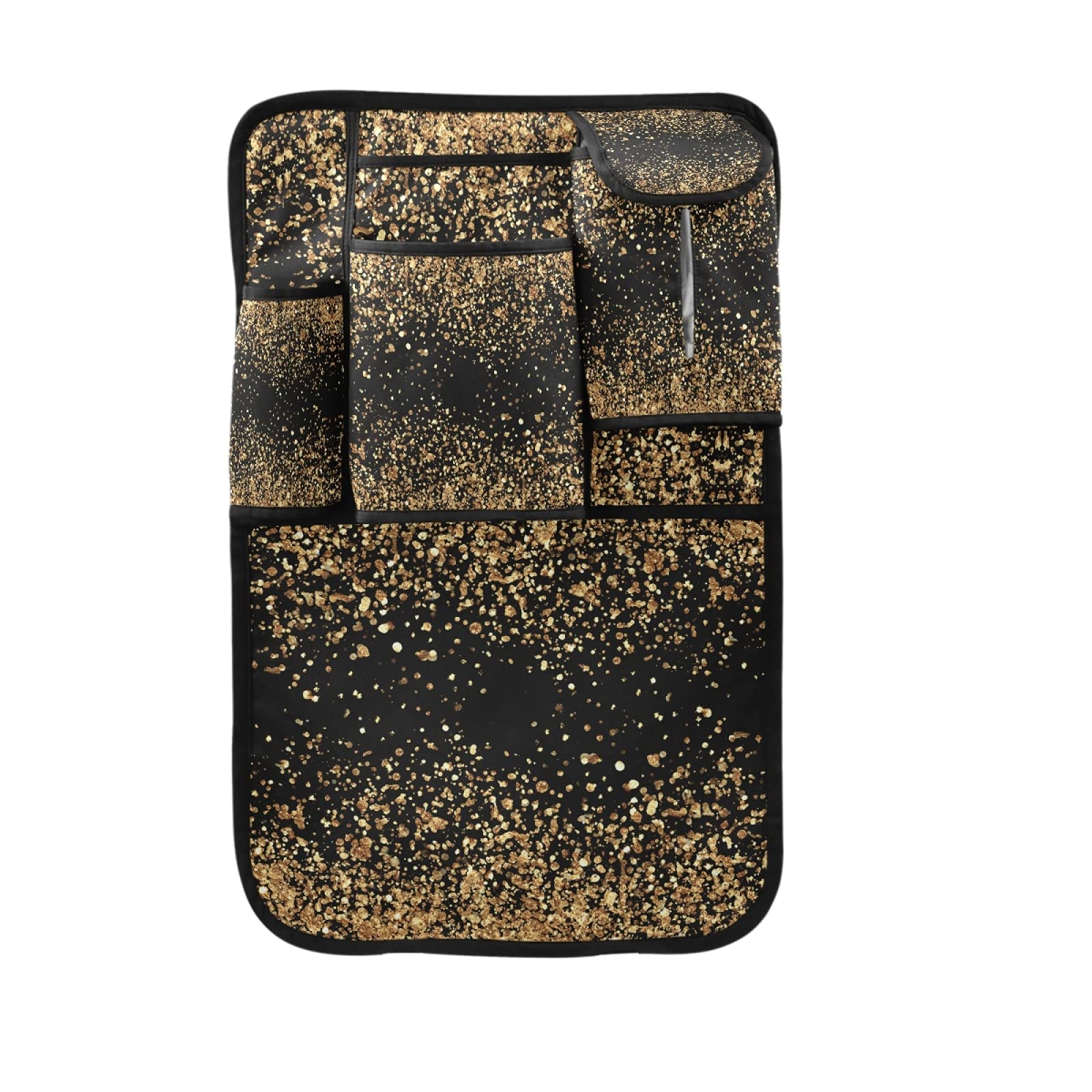 Luxury Gold Glittering Car Seat Back Protector & Organizer - 5-Pocket Multifunctional Storage for Accessories, Tablet & Cup Holder | Kick Mats for Backseat Protection & Organization (1 Pack) - Perfect for Road Trips, Family Travel & Daily Commute