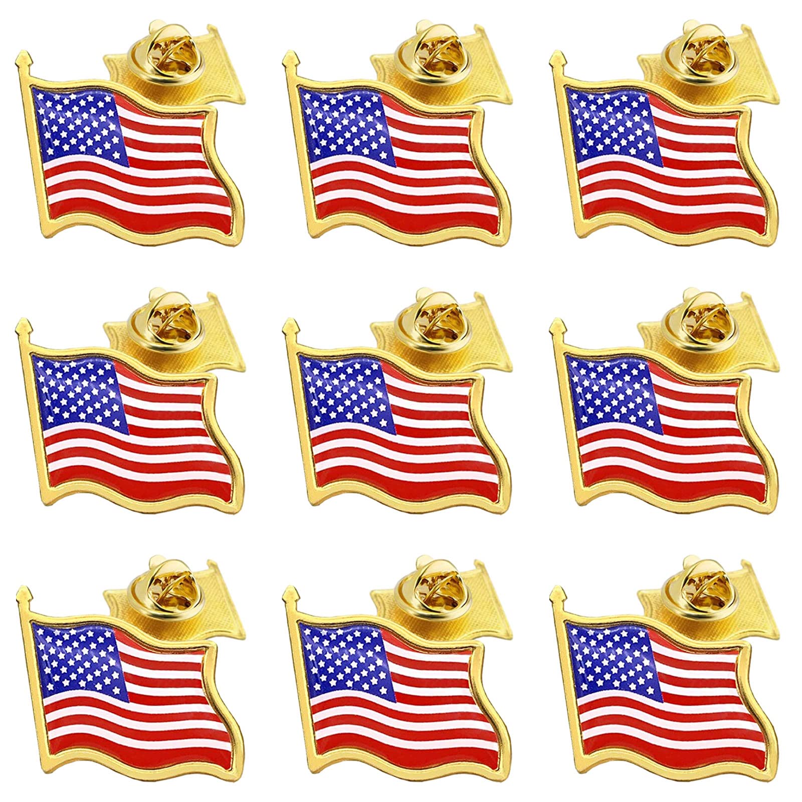9Pcs American Flag Lapel Pins - Patriotic Stars & Stripes for 4th of July - Perfect for Men's Suits & Independence Day Events