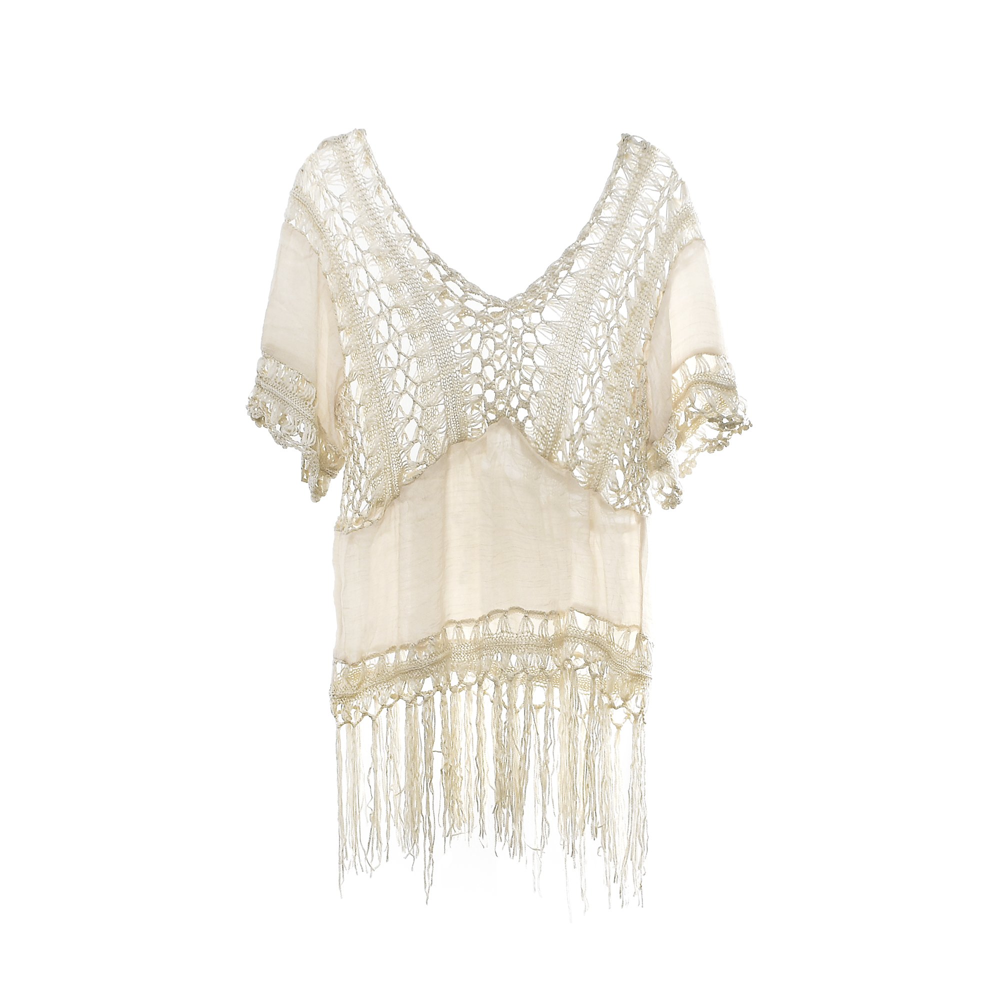 Tropical Crochet Fringe Cover Up - AeraVida Dazzling Cream Beach Dress | Perfect for Poolside, Vacation & Summer Outfits