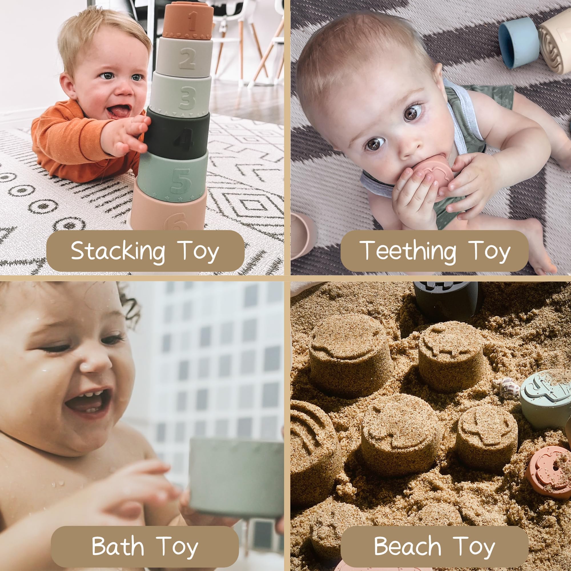 Moonkie Stacking Cups Toy - 7 Piece Set, Soft Silicone Teething & Educational Baby Toys for Ages 6+ Months | Perfect for Early Learning, Sensory Play & Toddler Development