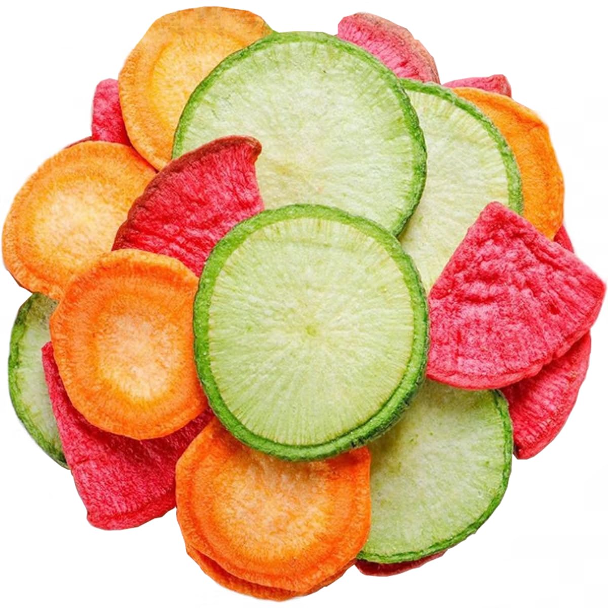 Crunchy Mixed Radish Chips - 7.76oz (220g) Dried Vegetable Snack with Carrot, Green & Red Radish | Healthy Vegan Gluten-Free Snacks | Perfect for Holidays, Parties & On-the-Go