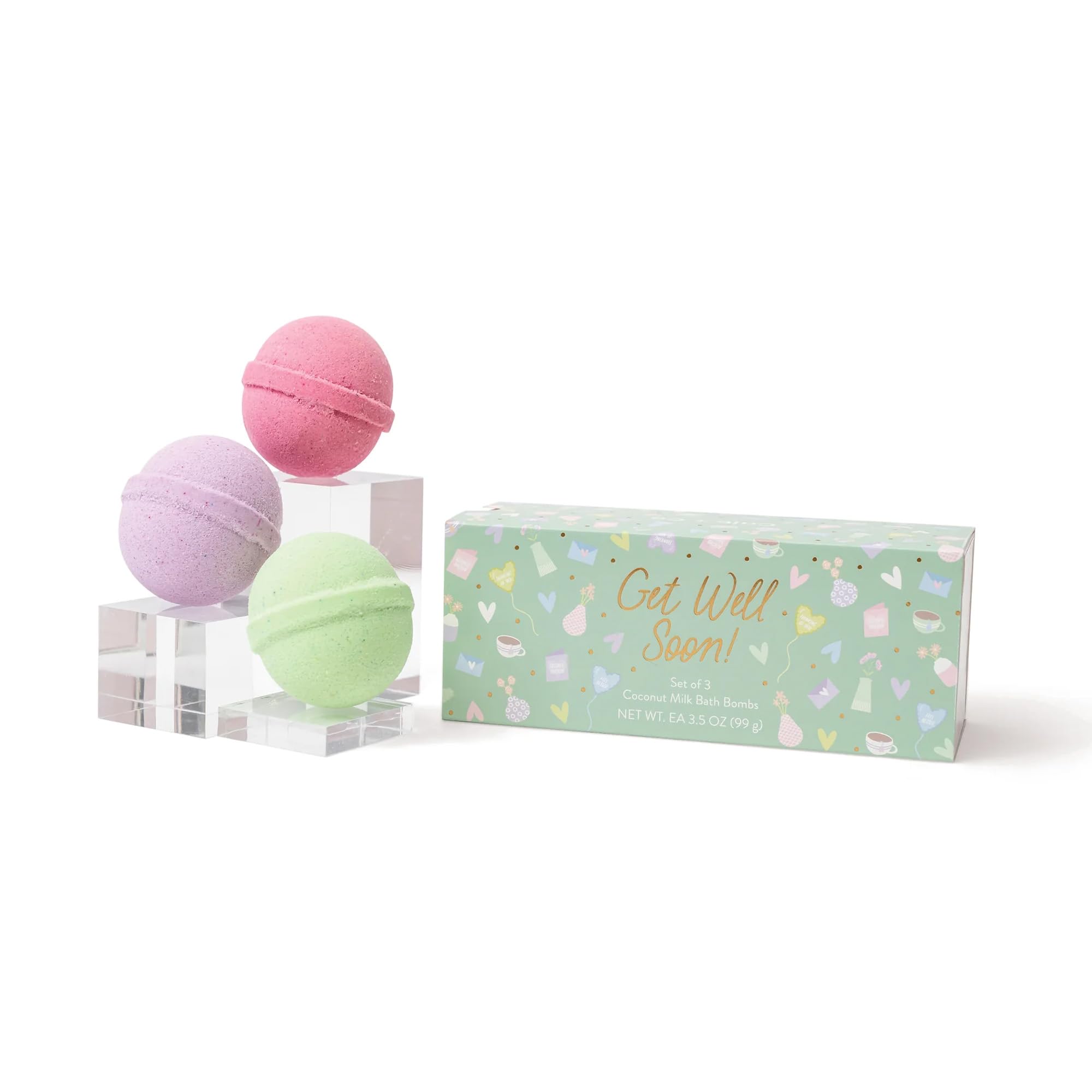 Luxury Coconut Milk Bath Bombs Gift Set - 3.2oz Relaxing Scented Self Care Spa Treatment (Pack of 3) | Perfect for Stress Relief, Get Well Soon Gifts & Home Spa Nights