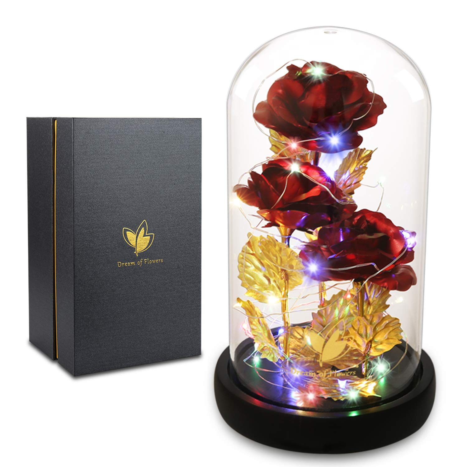 Valentine's Day Gifts for Wife - LED Galaxy Rose Flower with 2 Lighting Modes & Gold Foil, Enchanted Beauty and The Beast Inspired Rose - Romantic Anniversary Birthday Gifts for Her - Perfect for Home Decor, Wedding Centerpiece, and Special Occasion Surprises