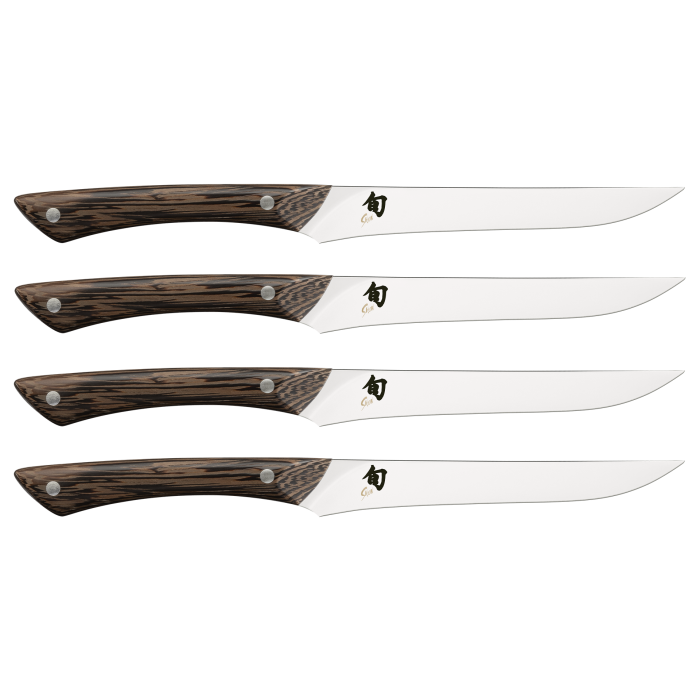 Shun Shima 4-Piece Steak Knife Set with Natural Wood Handles - Premium Sharp Blades for Steak, Meat Cutting & Fine Dining Experience