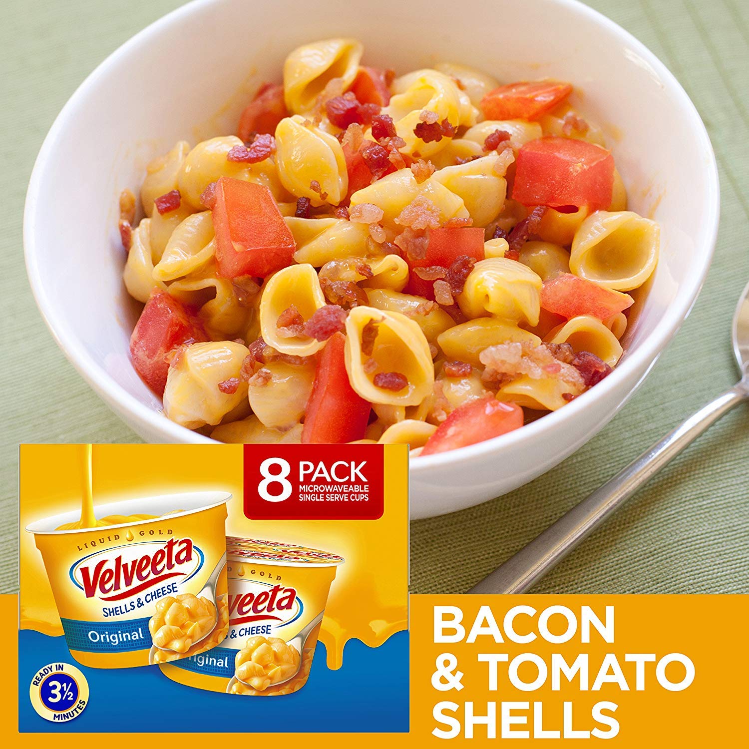 Velveeta Shells & Cheese Pasta - Original Flavor Microwave Cups (8 Count, 2 Pack) | Quick & Easy Single-Serve Meal for Office Lunch, College Dorm Snacks & Busy Weeknights