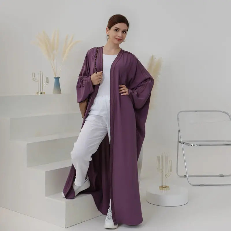 Elegant Embroidered Lace Cardigan Open Abaya Dress for Muslim Women - Modest Islamic Fashion for Prayer, Wedding & Special Occasions