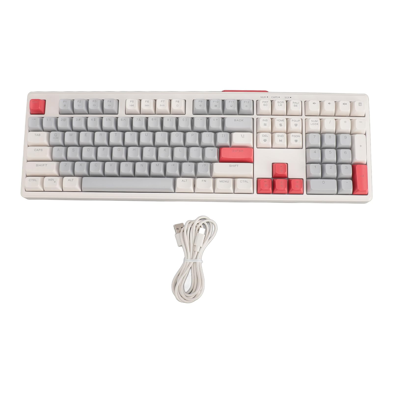 Yunseity RGB Backlit Wired Gaming Keyboard - 8 Color Light Modes, 108 Keys Mechanical Feel (Gray/White/Red) for PC, Laptop, Office & Home Gaming Setup