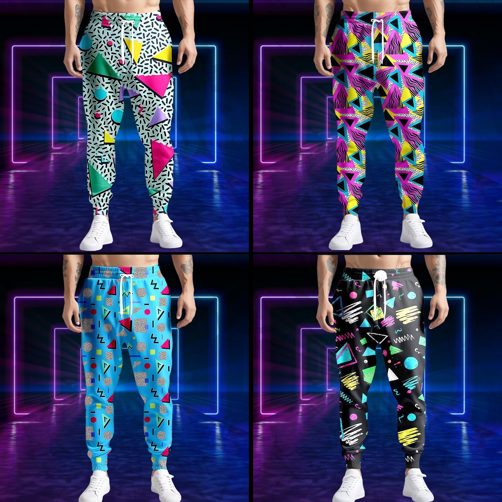 80s 90s Retro Men's Jogger Pants - Funny Printed Sweatpants for Workout, Running & Casual Wear | Athletic Track Pants with Pockets | Perfect for Gym, Lounge & Street Style