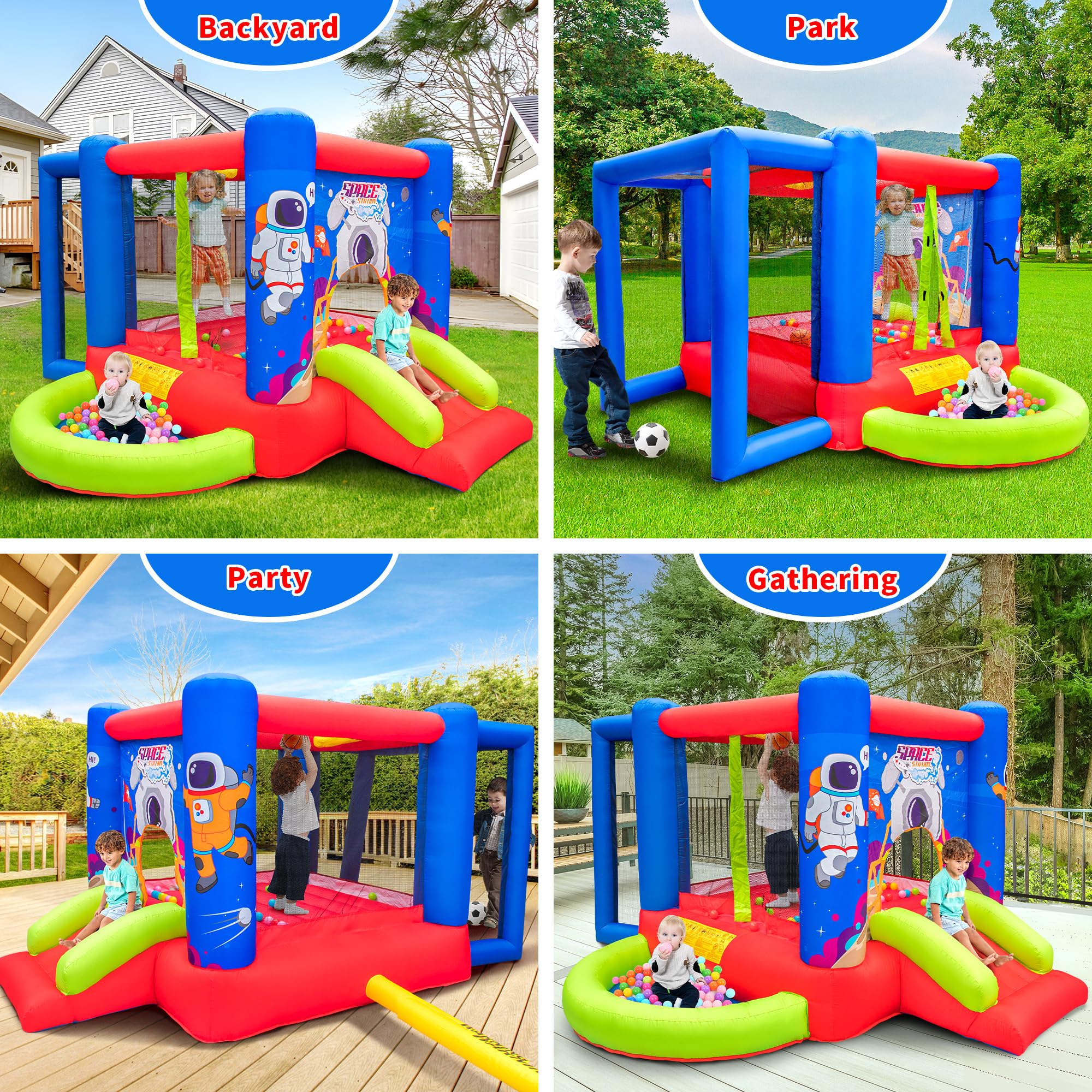 Best Inflatable Bounce House with Slide - Kids Jumping Castle with Blower & Wave Pool for Outdoor Birthday Parties, Backyard Fun, and Summer Water Play