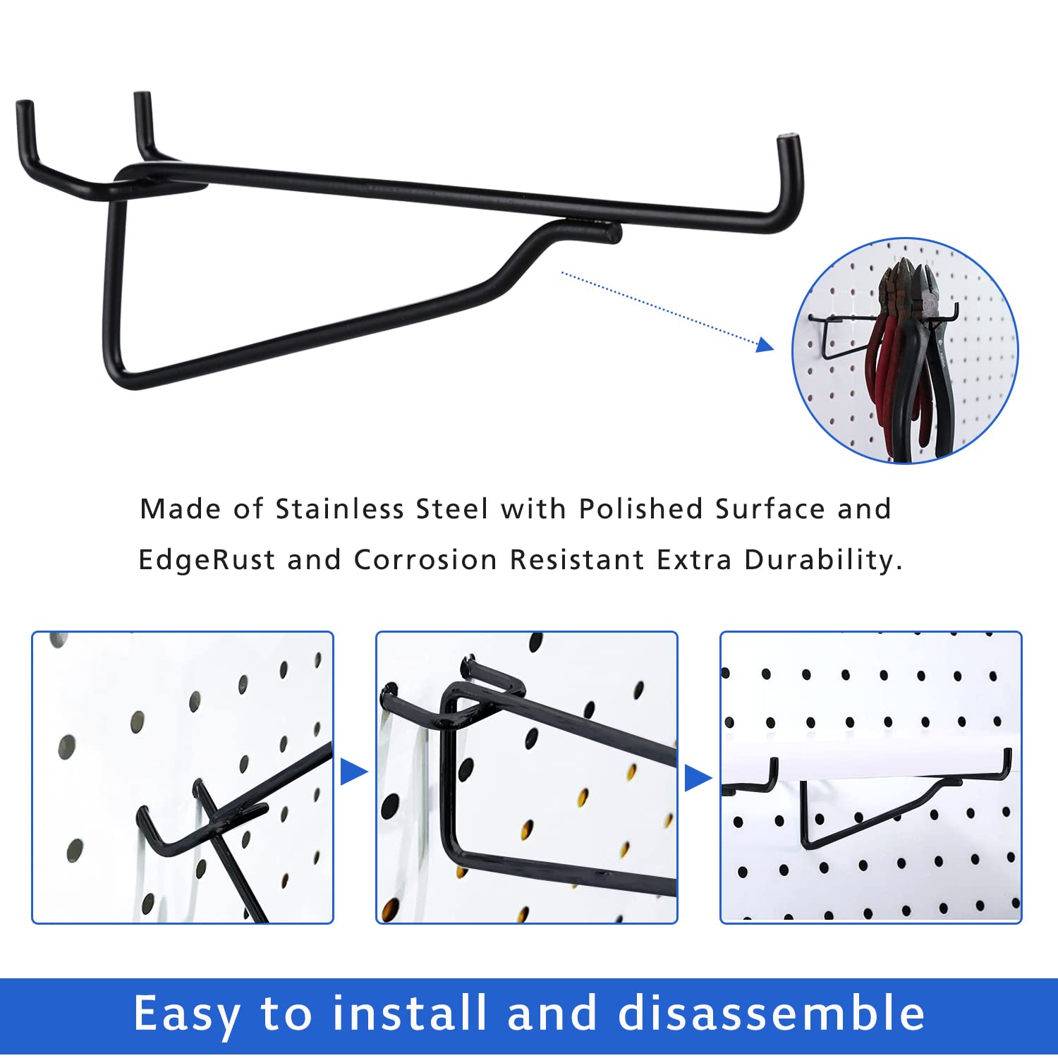 8Pcs Black Metal Pegboard Hooks - Heavy Duty 1/4