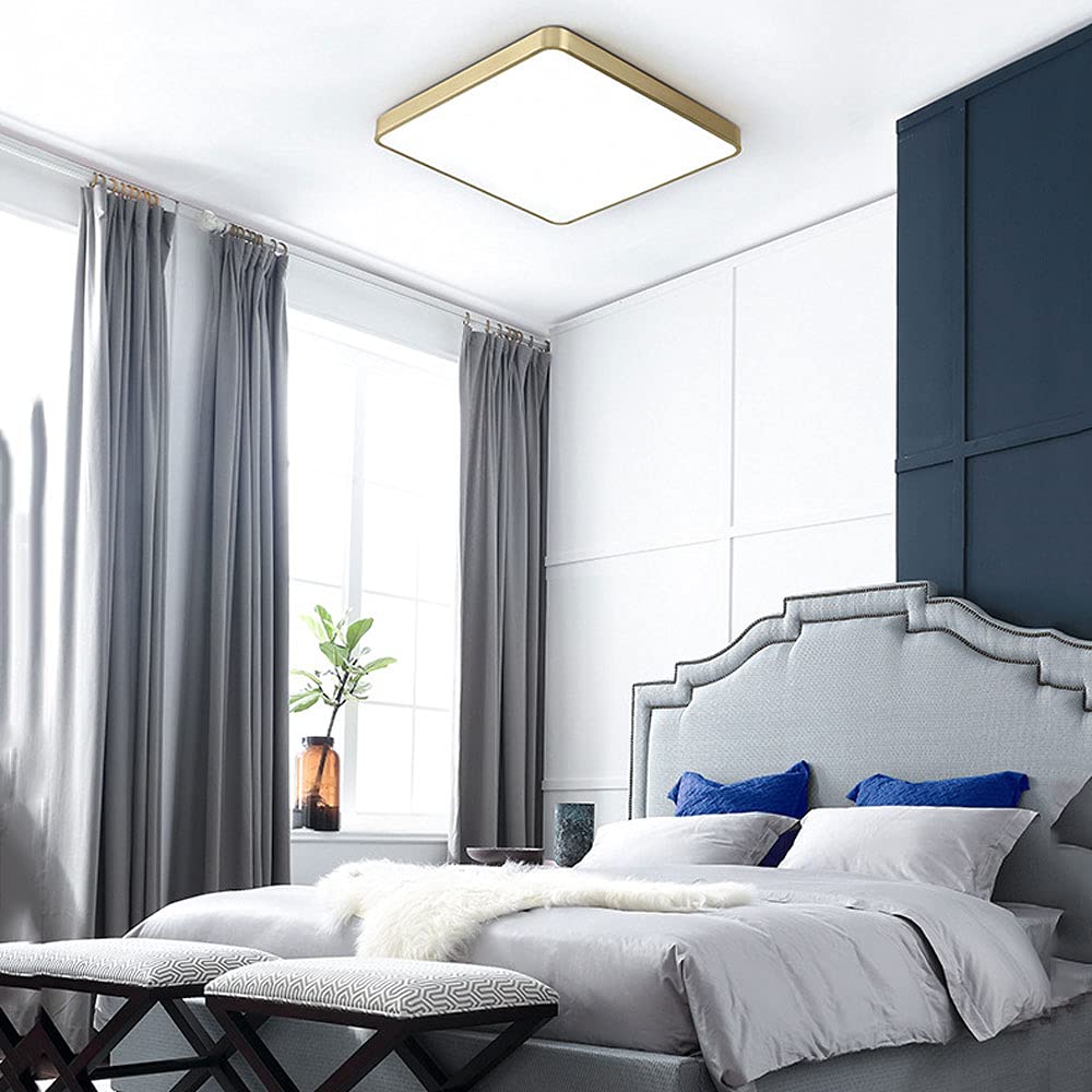 1.6 Inch Slim Nordic Gold All Copper LED Flush Mount Ceiling Light - Adjustable Cool/Warm/Neutral White - Modern Minimalist Lighting for Bedroom, Living Room, Porch & Entryway