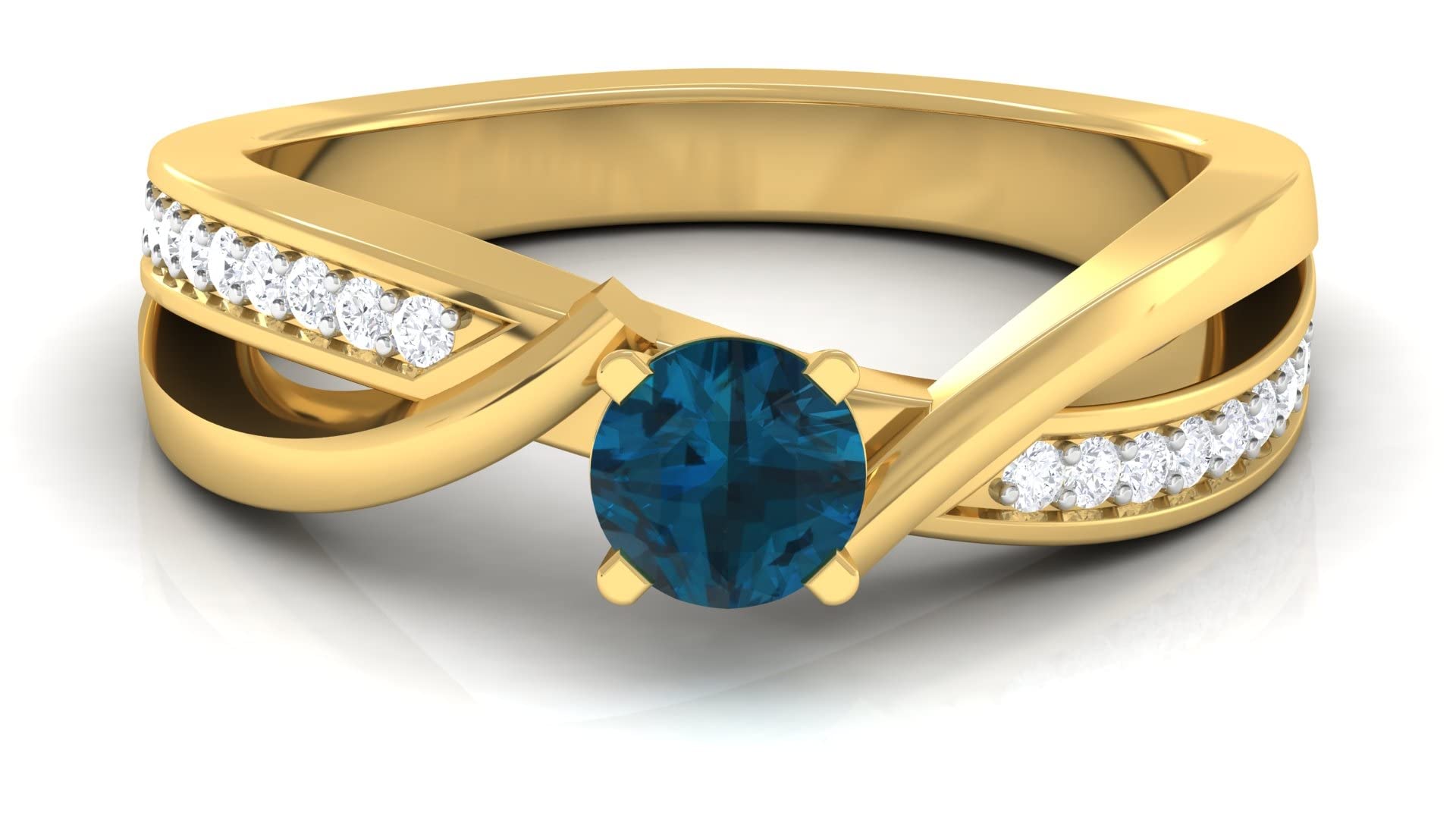 3/4 CT London Blue Topaz & Diamond Engagement Ring, 5mm Solitaire Ring in 14K Solid Gold, Infinity Promise Ring with Diamond Accents - Perfect for Proposals, Anniversaries & Special Occasions