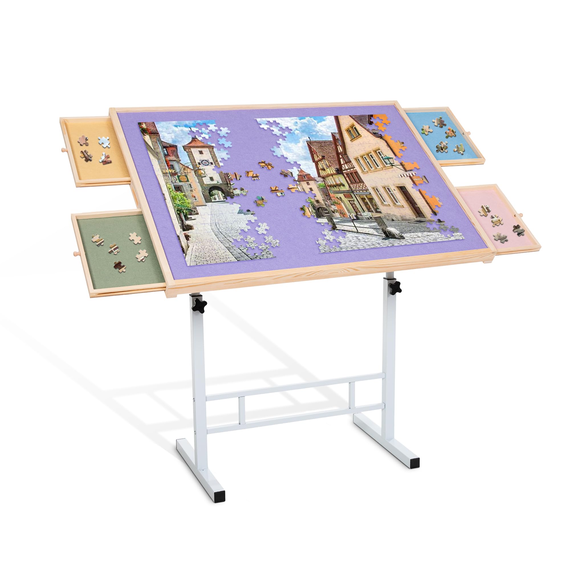 Premium Portable Jigsaw Puzzle Table with Storage Drawers & Adjustable Legs - 3-Tilting Angles for 1000-1500 Piece Puzzles - Easy to Move Adult Puzzle Board (Blue/Colorful) - Perfect Gift for Women, Moms & Puzzle Lovers - Ideal for Family Game Nights, Birthday Parties & Relaxing Indoor Activities