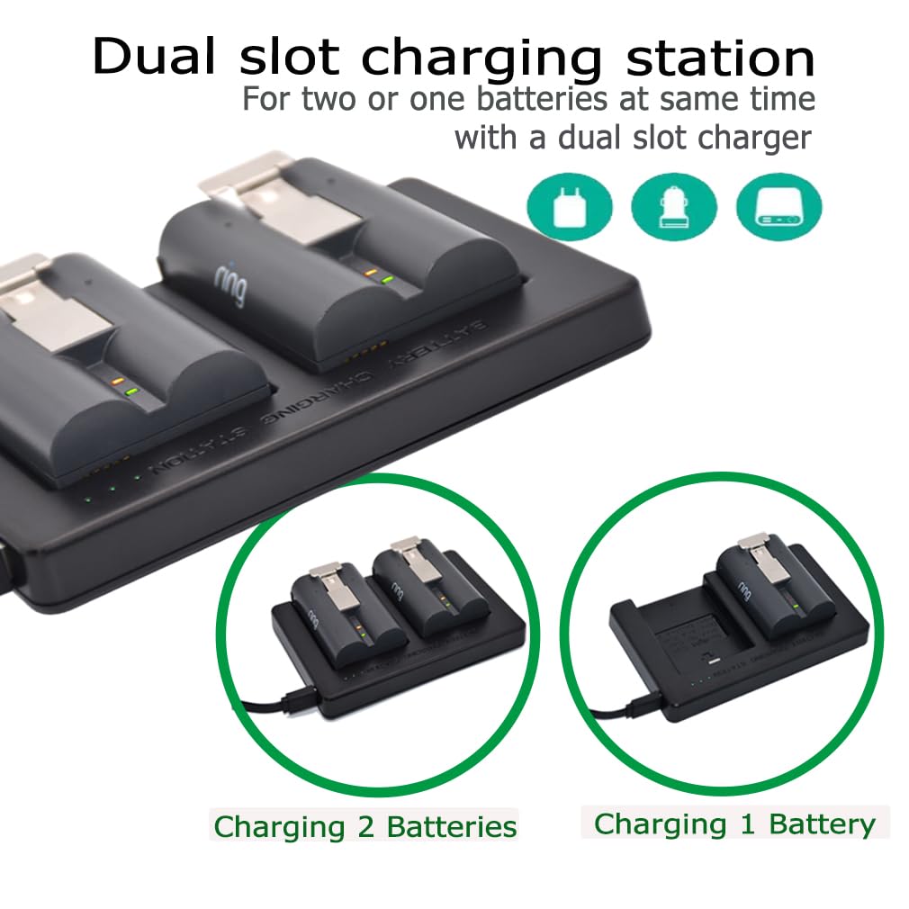 Ring Rechargeable Battery Charger - Dual Charging Station for Ring Spotlight Cam, Video Doorbell 2/3/4 & Stick Up Cam (Batteries Not Included) | Home Security & Outdoor Camera Accessories