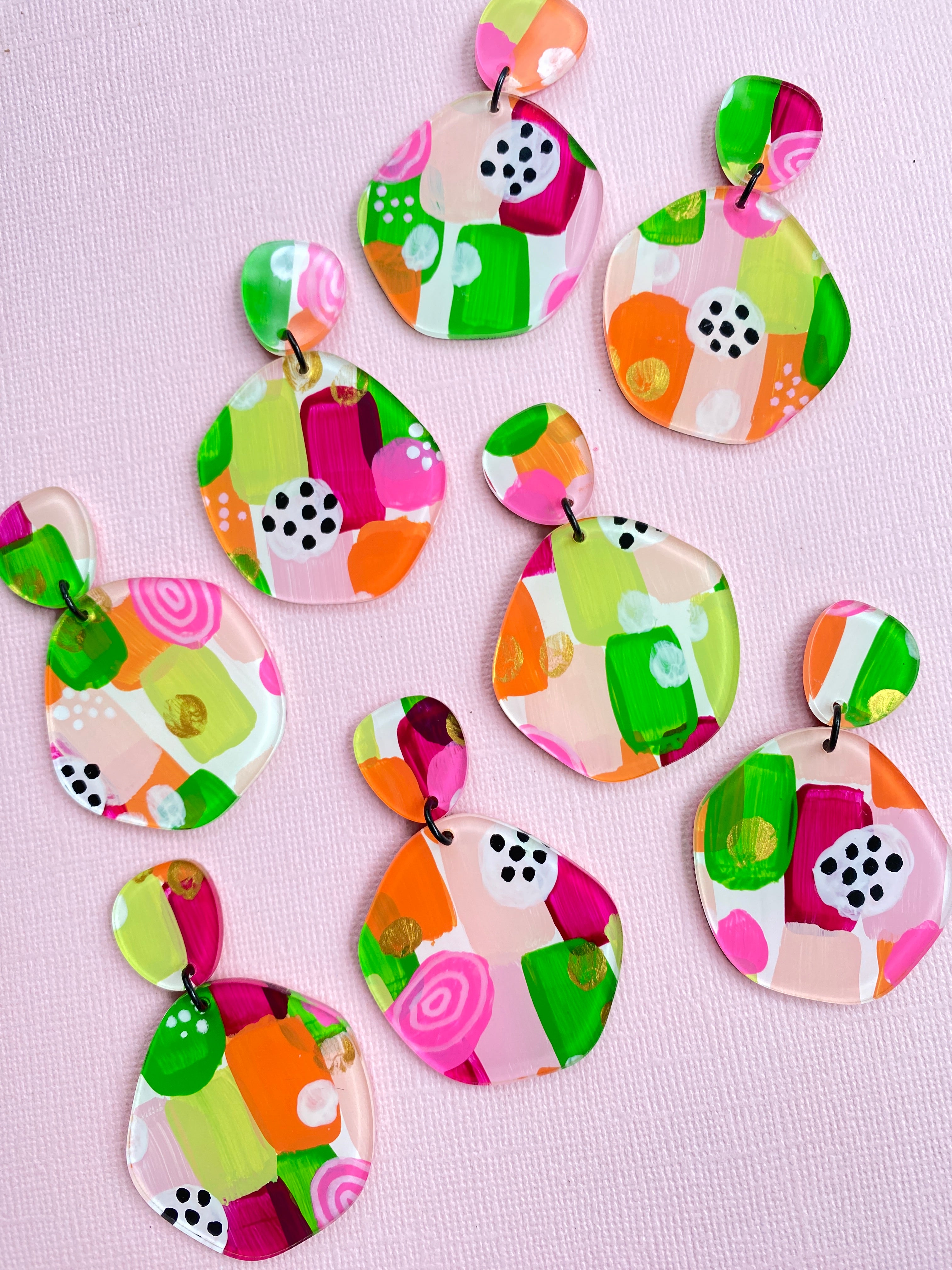 Hand Painted Olivia Dangling Earrings in Fruit Salad Colors - Daisy & Bunny Handmade Jewelry for Women - Perfect for Summer Parties, Beach Vacations and Boho Fashion