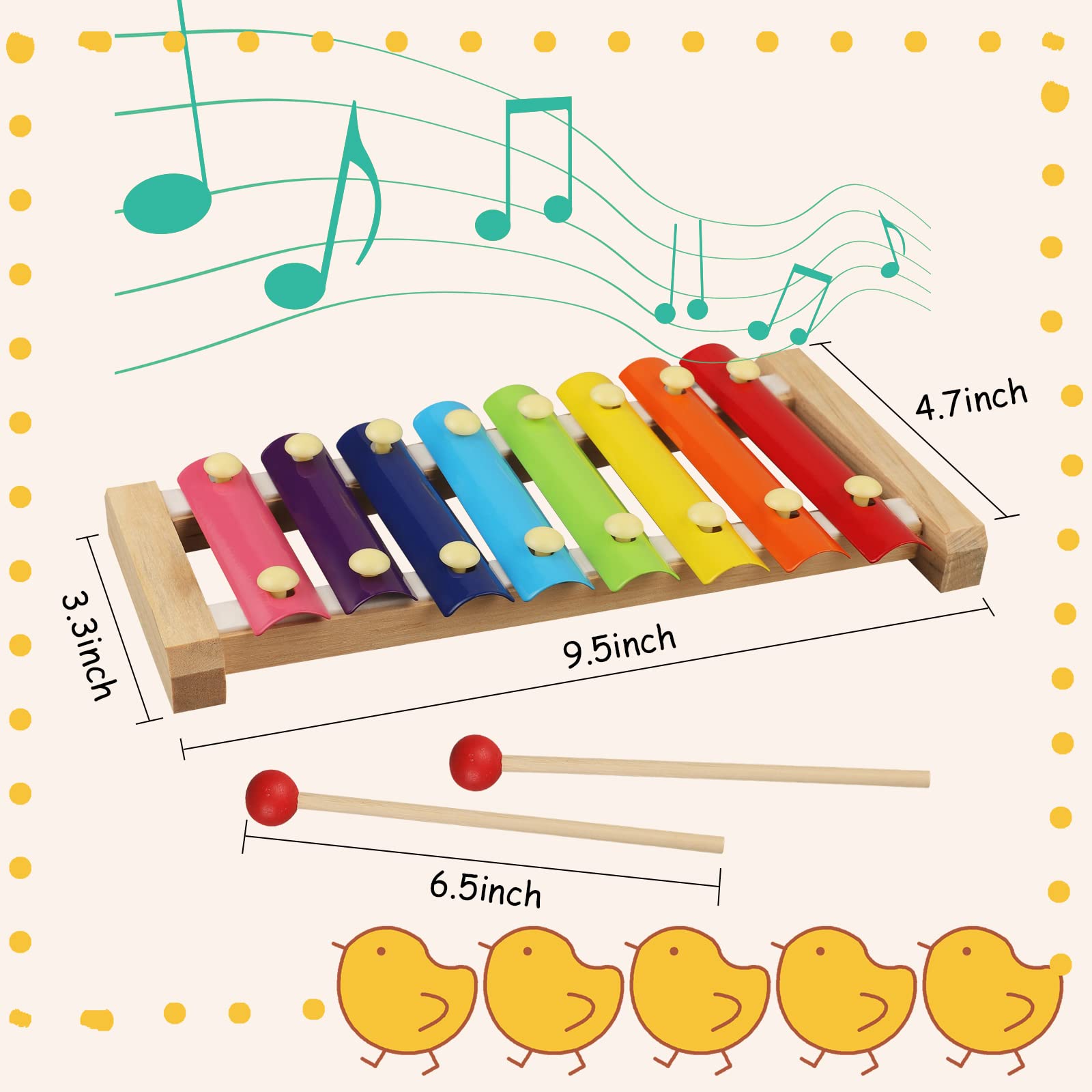 LOOIKOOS Wooden Xylophone for Kids - 8-Note Educational Musical Toy with 2 Mallets | Preschool Learning Instrument for Toddlers & Babies | Perfect for Music Class, Birthday Gifts & Early Childhood Development