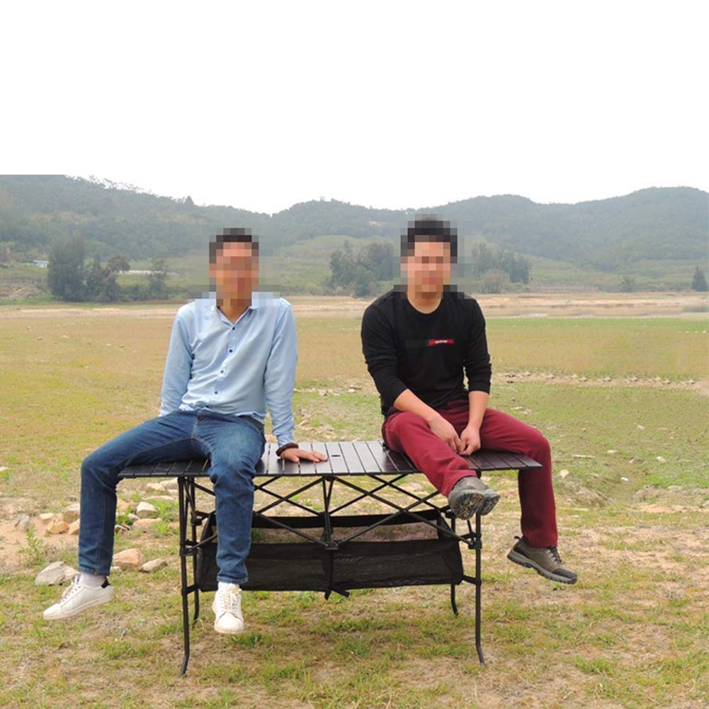 Portable Aluminum Folding Camping Table with Roll-Up Top & Net Pocket - Lightweight Outdoor Picnic Dining Cooking Table for Camping, Hiking, Beach & Garden Use