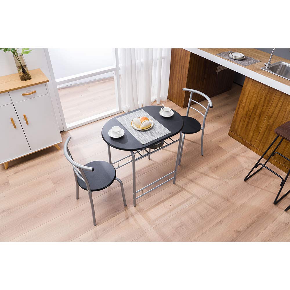 HEIJI PVC Folding Breakfast Table Set with 2 Chairs - Compact Bistro Dining for Small Spaces, Balcony, Patio or Kitchen - Black