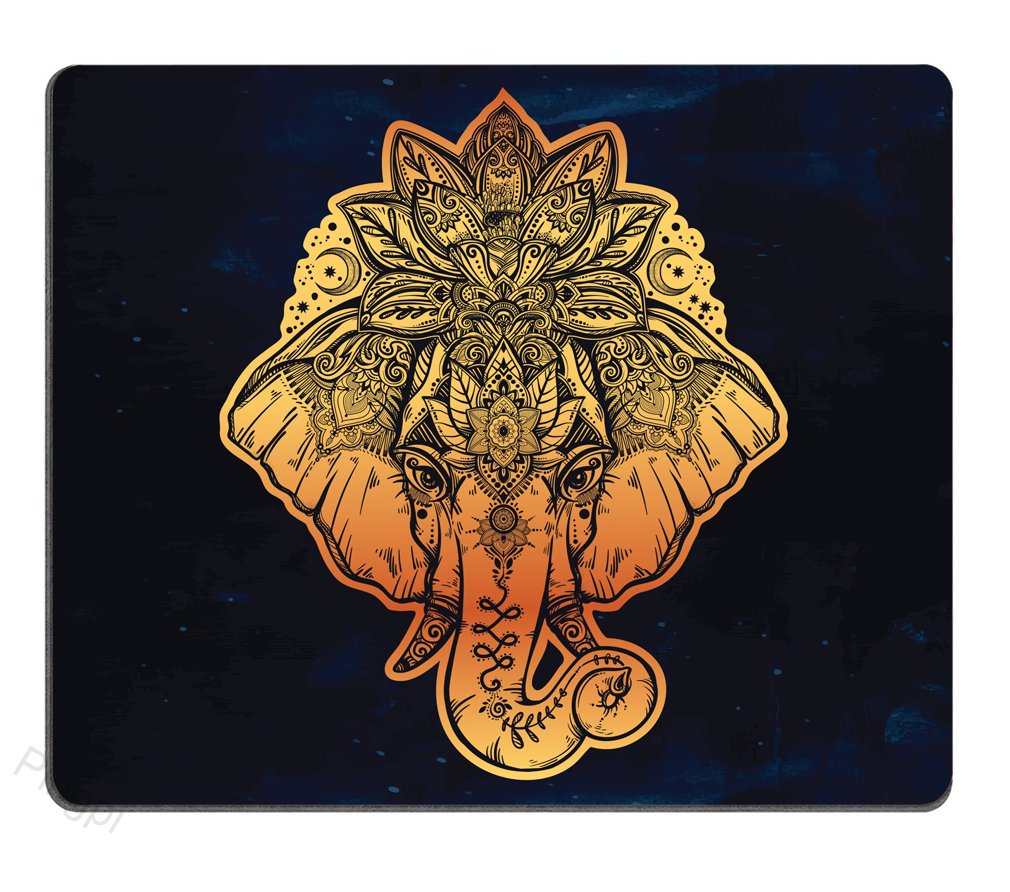 Vintage Elephant Design Mouse Pad with Ornate Lotus Mandala Crown - Non-Slip Rubber Base Gaming Mousepad for PC, Laptop, Office & Home Use