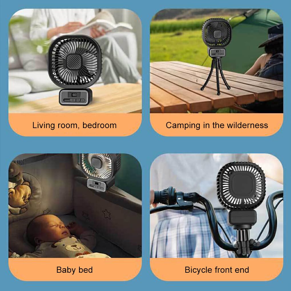 Miduoidn Rechargeable USB Fan - Portable, Lightweight & Durable High-Speed Stroller Fan for Baby, Office, Travel | White with Adjustable Head | Perfect for Strollers, Desks & Outdoor Activities