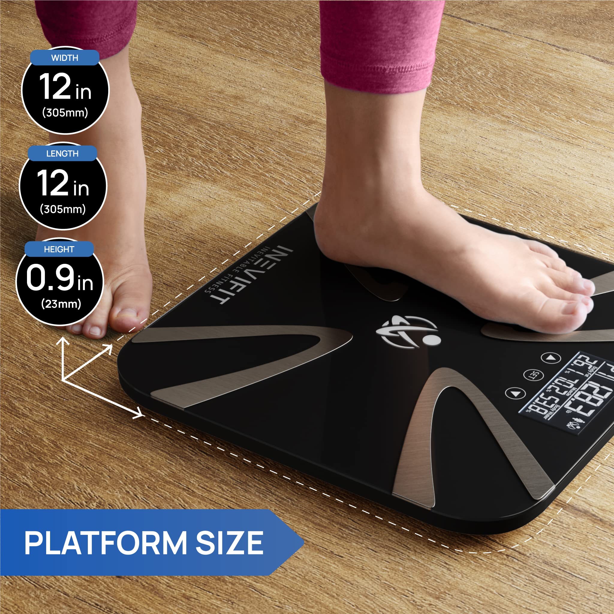 Inevifit Smart Body Analyzer Scale & Digital Kitchen Scale Bundle - Accurate Body Composition & Nutrition Tracking with BMI, Weight, Fat % - Includes Batteries - Perfect for Home Gym & Healthy Cooking