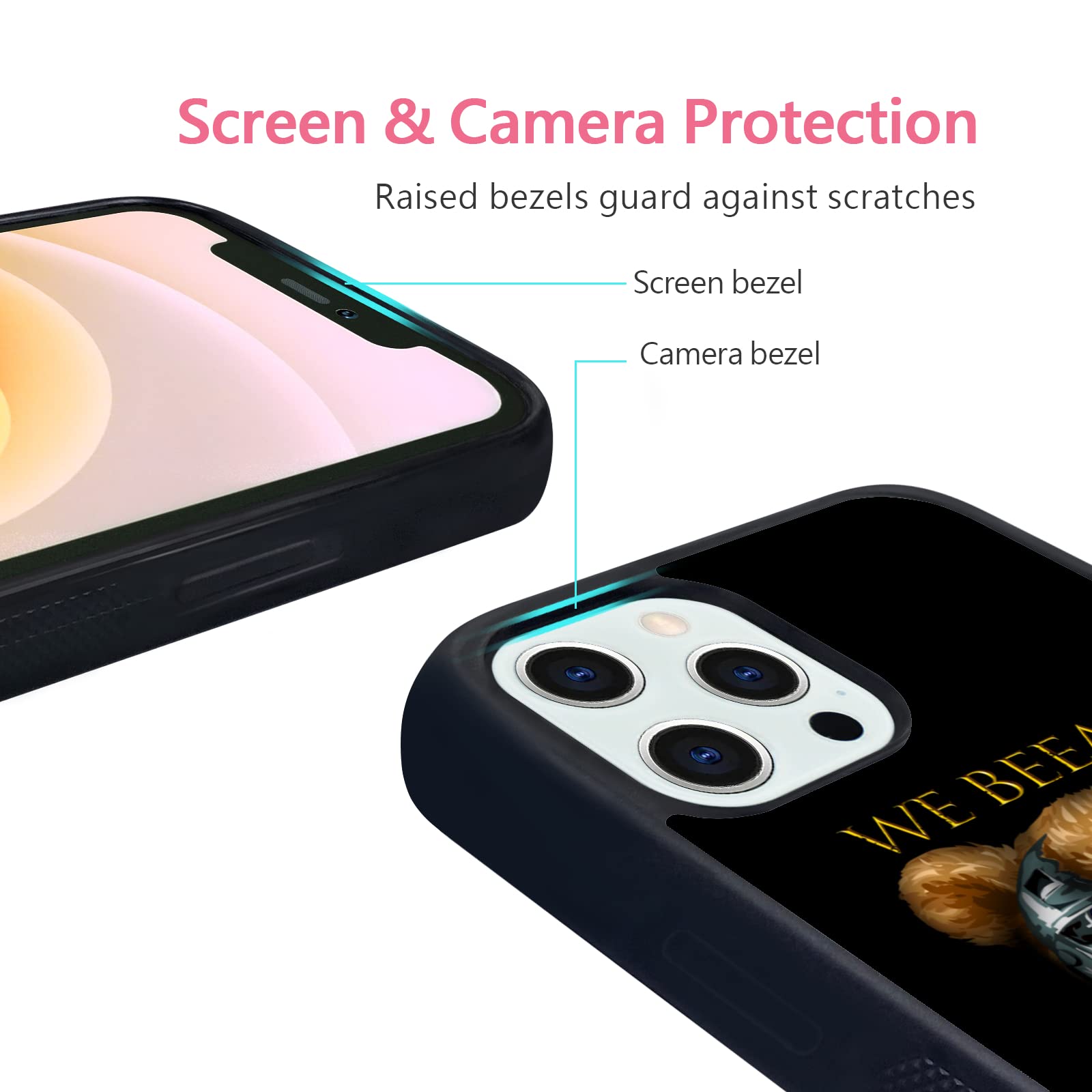FANXI Shockproof Cute Bear Phone Case for iPhone 12 Pro Max 6.7 Inch - Protective Durable Cover for Men Boys Teens - Perfect for Daily Use, Travel & Outdoor Activities (Black)