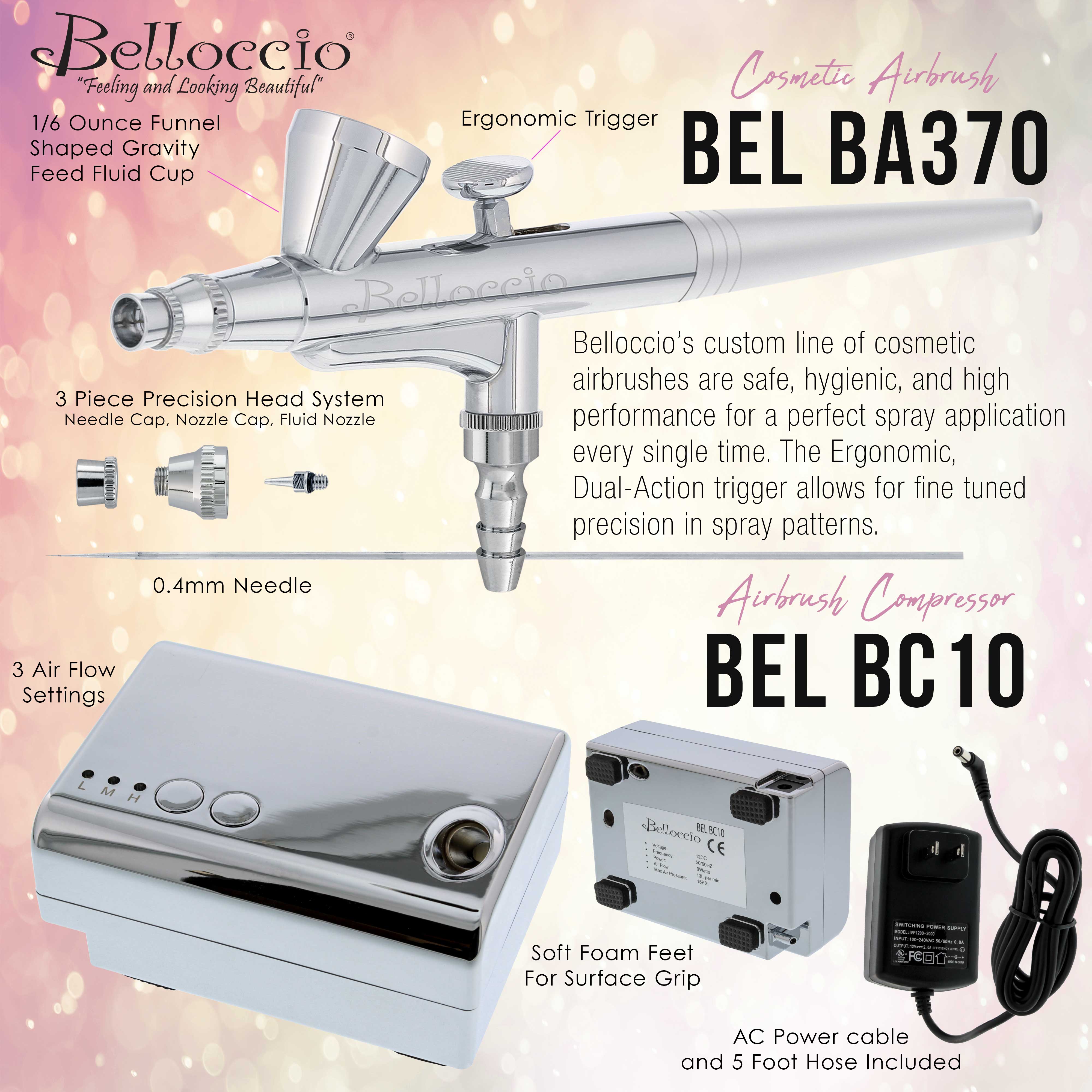 Belloccio Professional Airbrush Makeup Kit - 4 Medium Shade Foundations (1/2 oz Bottles) for Flawless Face Makeup | Perfect for Bridal, Photography & Special Occasion Makeup