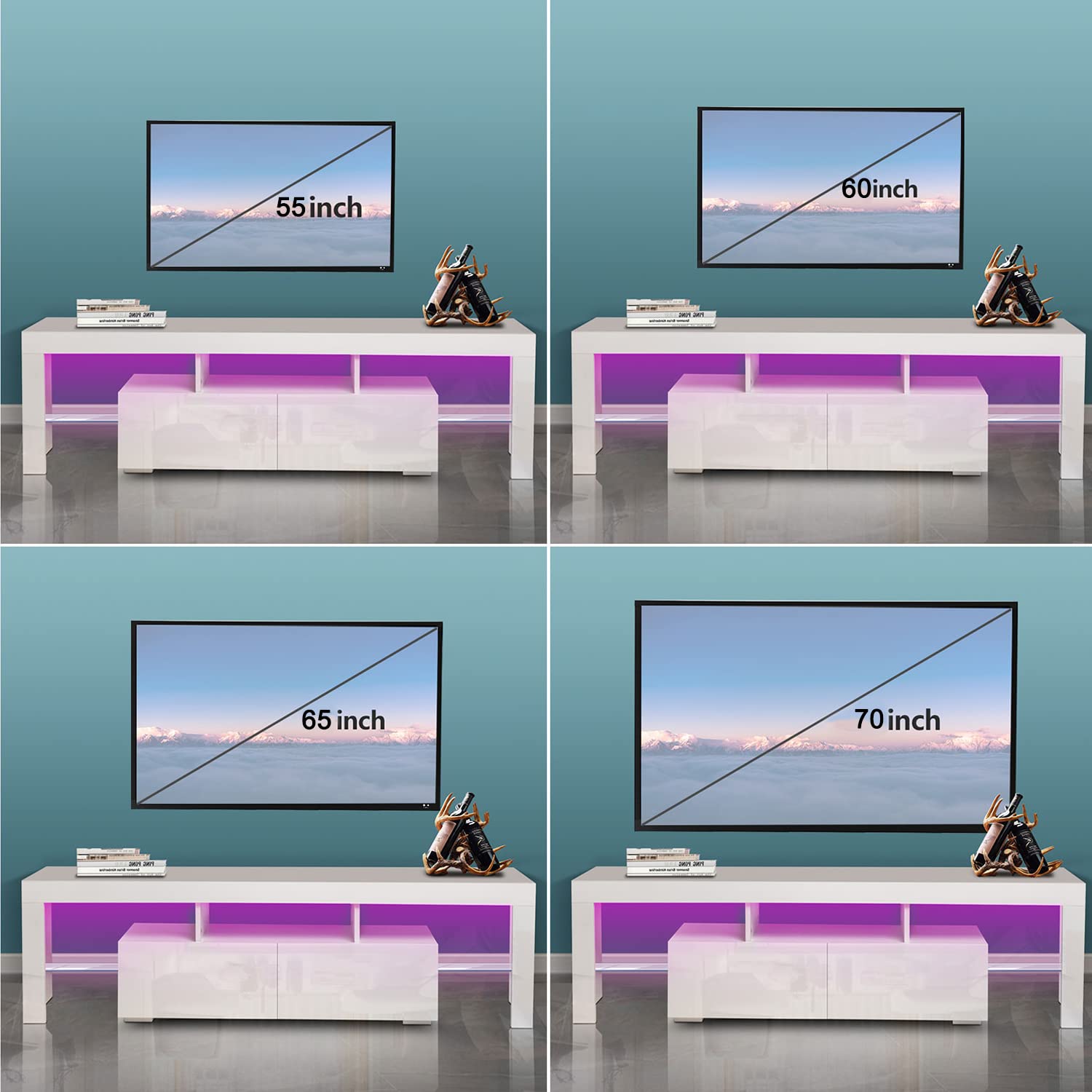 65 Inch Glossy Black LED TV Stand with Storage Drawers & Ambient Lighting - Modern Media Console Entertainment Center for Living Room, Bedroom & Home Theater Setup