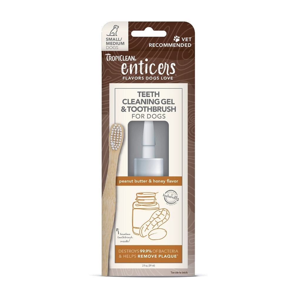 Enticers Peanut Butter & Honey Dental Kit for Dogs - Dog Teeth Cleaning Kit with Natural Flavors - Freshens Breath & Reduces Plaque - Perfect for At-Home Dog Dental Care & Oral Hygiene