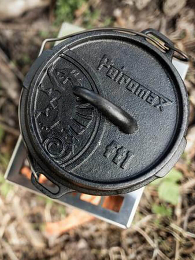 Petromax Dutch Oven Cast Iron Cookware - 6 Quart Enameled Camping & Outdoor Cooking Pot for Baking, Stewing & Braising - Perfect for Campfires, Backpacking & Home Kitchen Use
