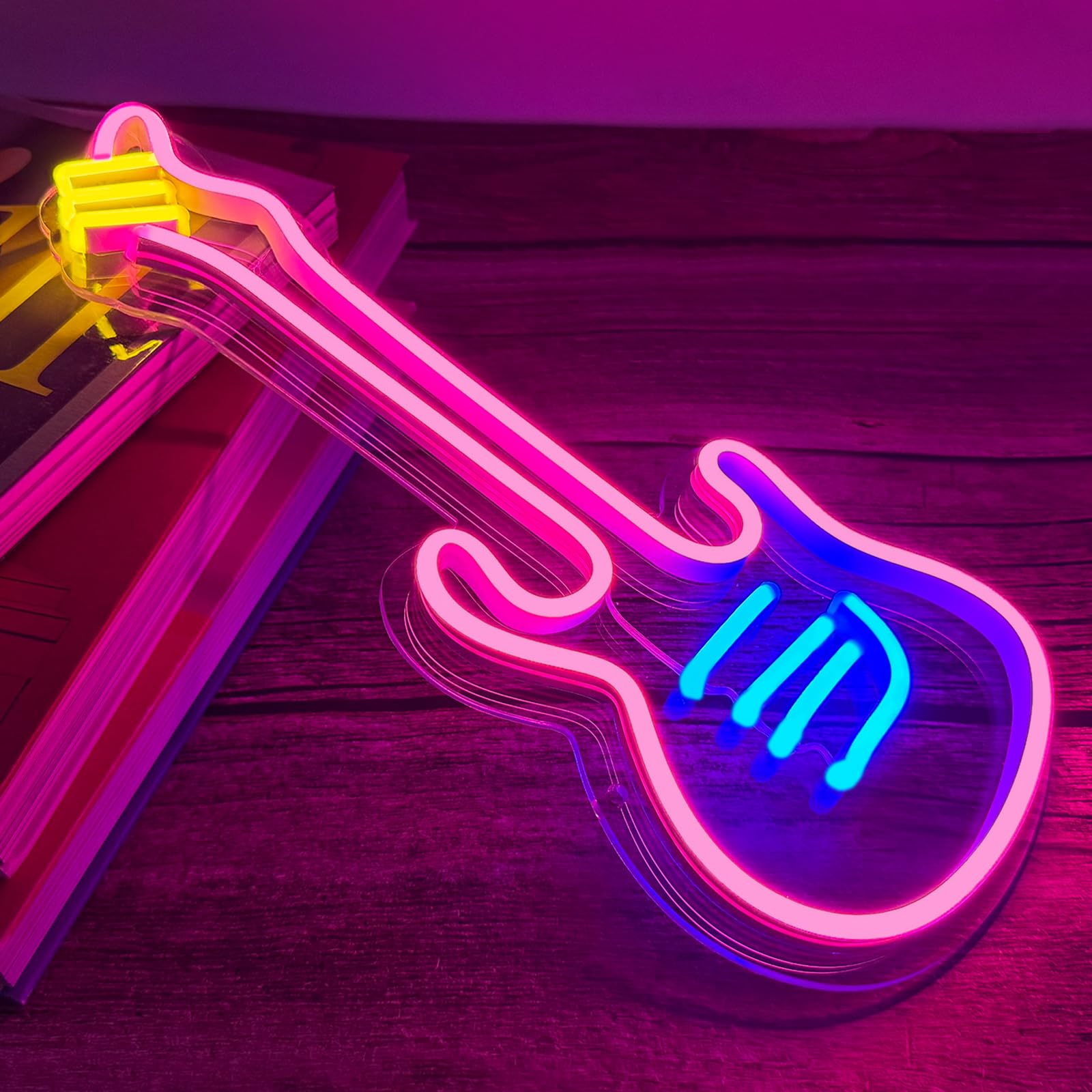 LED Guitar Neon Sign Light - Wall Decor for Bedroom, Girls Room, Bar & Party - Easy Install with Hooks & Chain - Perfect for Christmas Gifts, Wedding Decor & Music Lovers (14