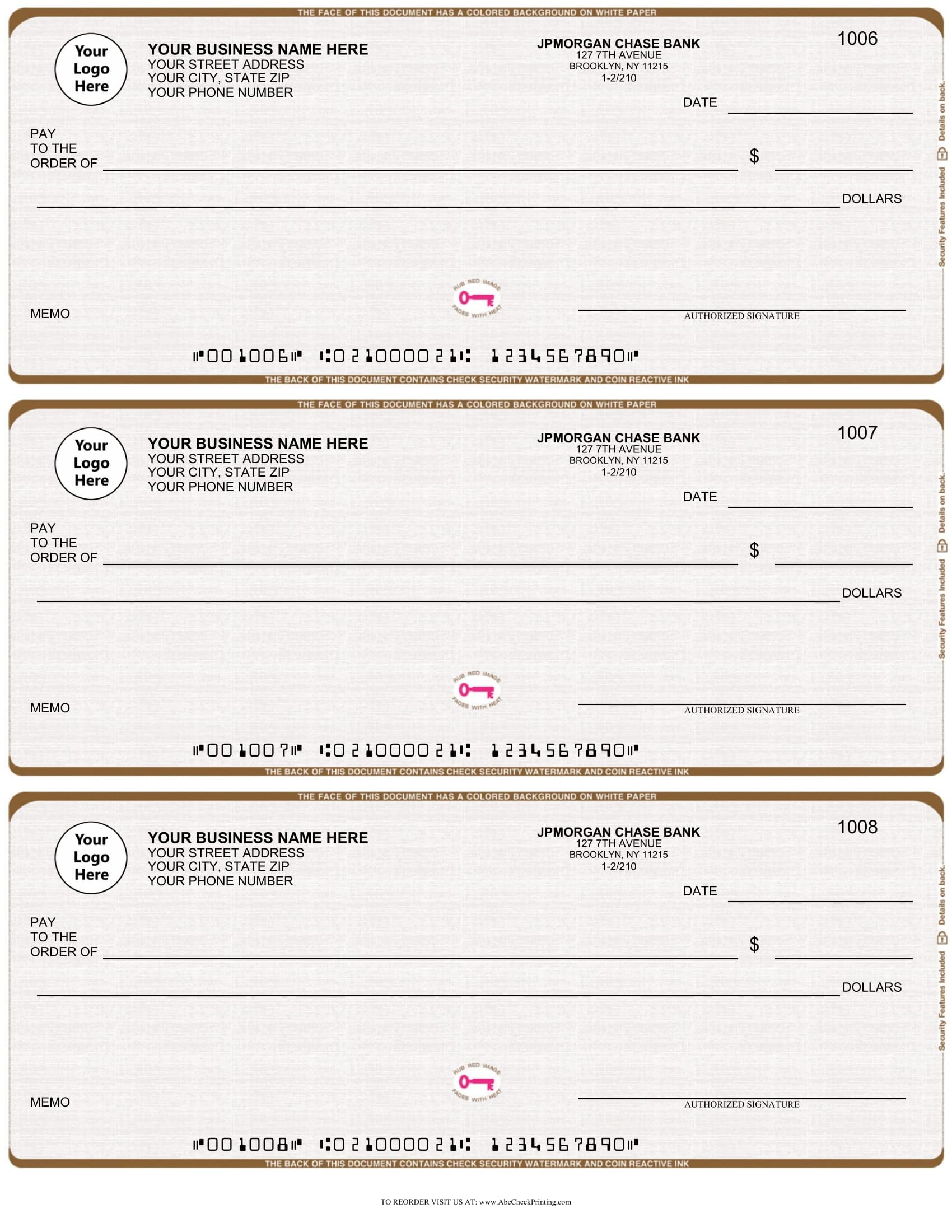ABC Business Checks Compatible with QuickBooks - 3 Per Page, 300 Checks in Linen Tan | Perfect for Small Business Accounting & Bookkeeping