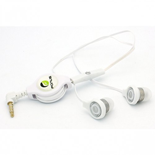Retractable Wired Earbuds with Microphone - White In-Ear Stereo Headphones for iPad, iPod, Samsung Galaxy & LG Tablets - Perfect for Workouts, Commuting & Online Classes