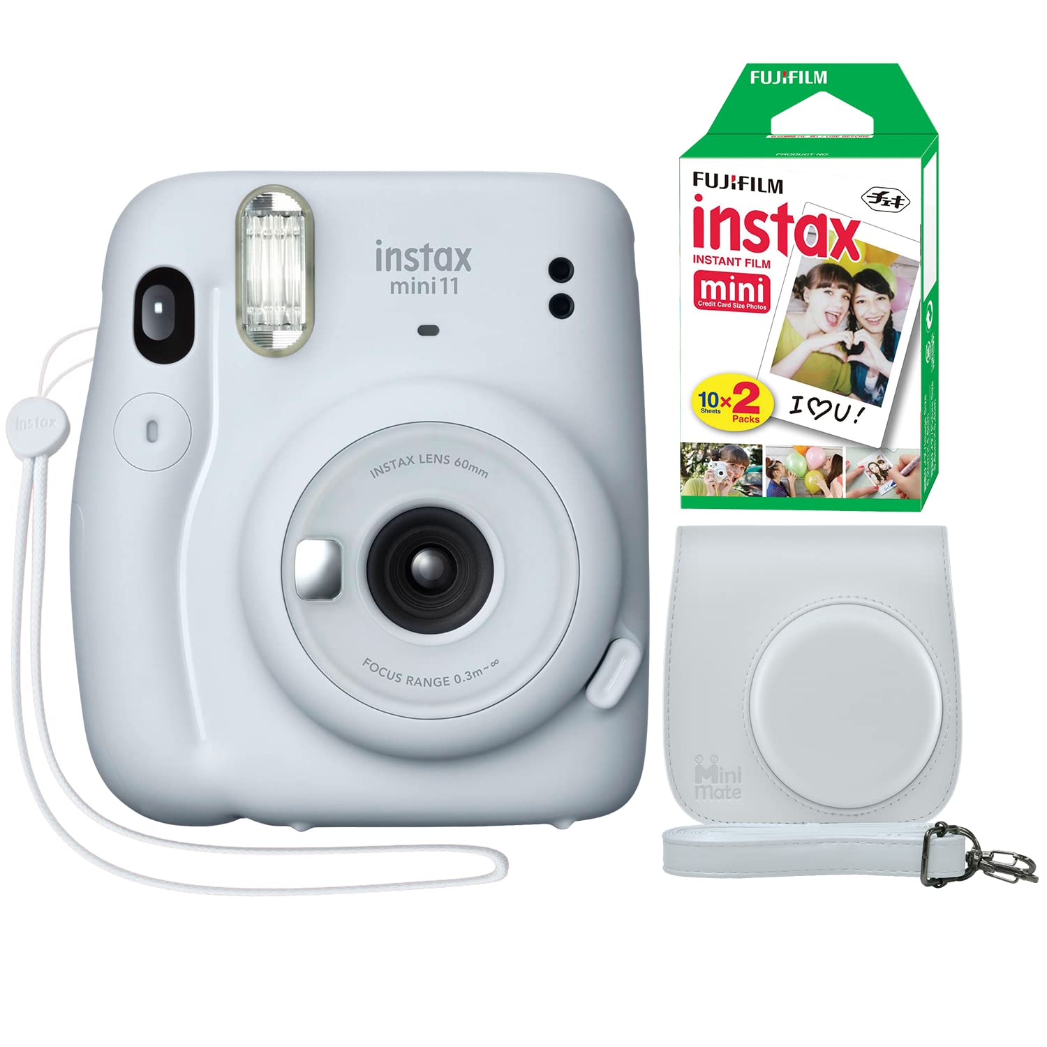 Fujifilm Instax Mini 11 Instant Camera in Ice White with Minimate Custom Case & 20 Sheets Twin Pack Fuji Instax Film - Perfect for Parties, Travel & DIY Photo Albums