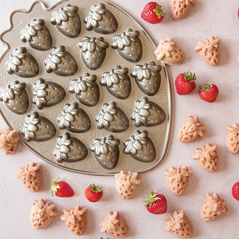Nordic Ware Strawberry Patch Bites Pan - Non-Stick Mini Cake Pan for Baking Bite-Sized Treats, Perfect for Strawberry Shortcakes, Cupcakes & Party Desserts
