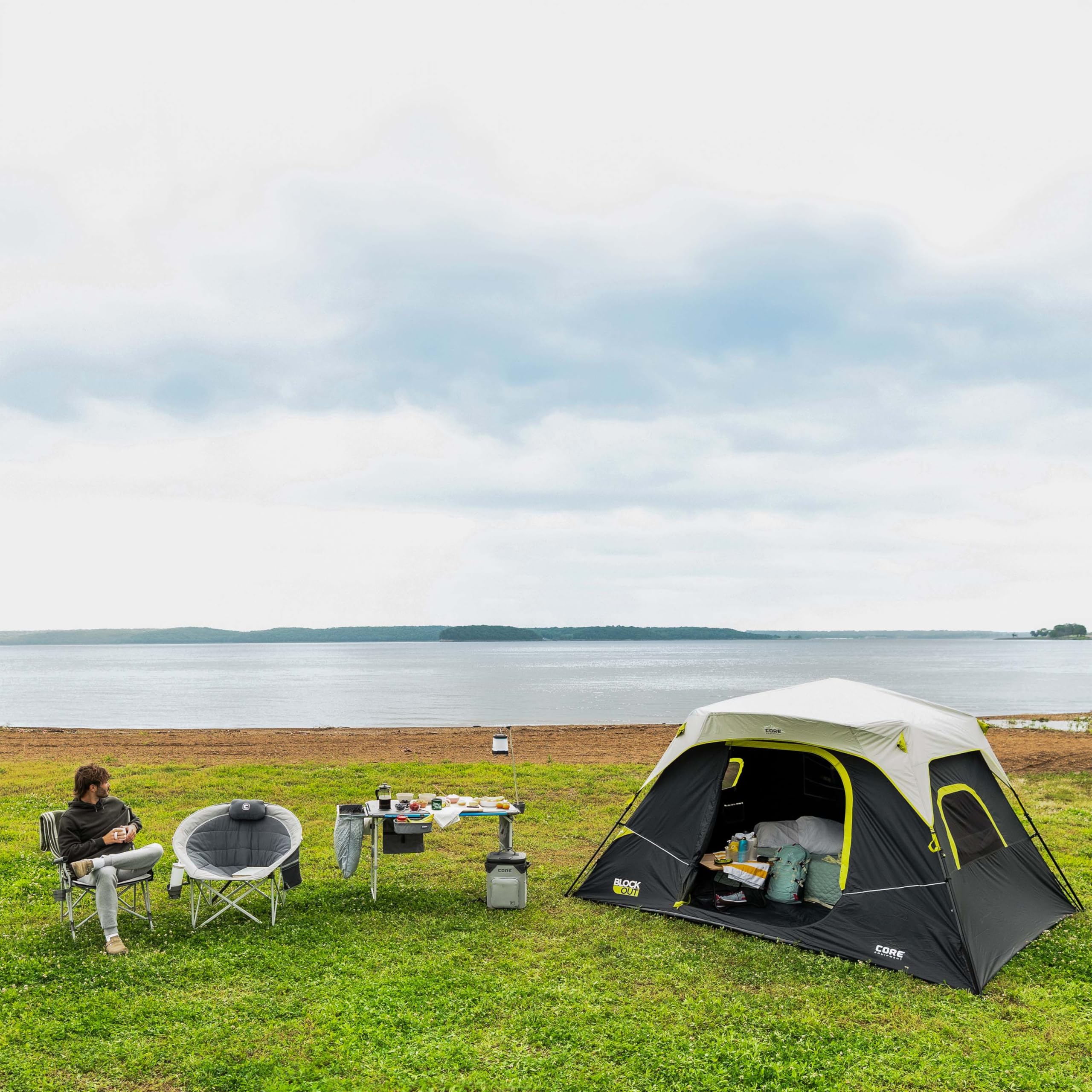 Instant Cabin Tent with Blackout Technology | Large Family Pop Up Dark Room Tent for Easy Camp Setup | Includes Storage Pockets | Perfect for Outdoor Camping, Hiking, and Backyard Adventures