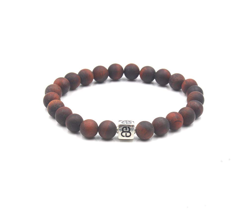 Matte Red Tiger's Eye & Sterling Silver Men's Bracelet - Handcrafted Beaded Jewelry with Bali Beads Logo - Perfect for Gifts, Meditation & Spiritual Protection