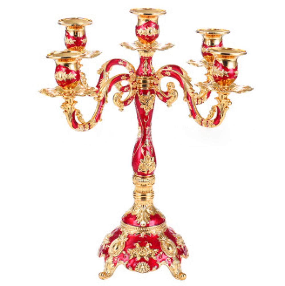 Vintage 5-Arm Zinc Alloy Floor Candelabra - 14.97in/38cm Tall Red Candle Holder Stand for Home Decor, Wedding Centerpiece, Christmas Party & Holiday Decoration - Perfect for Dining Room, Fireplace Mantel or Outdoor Garden Lighting