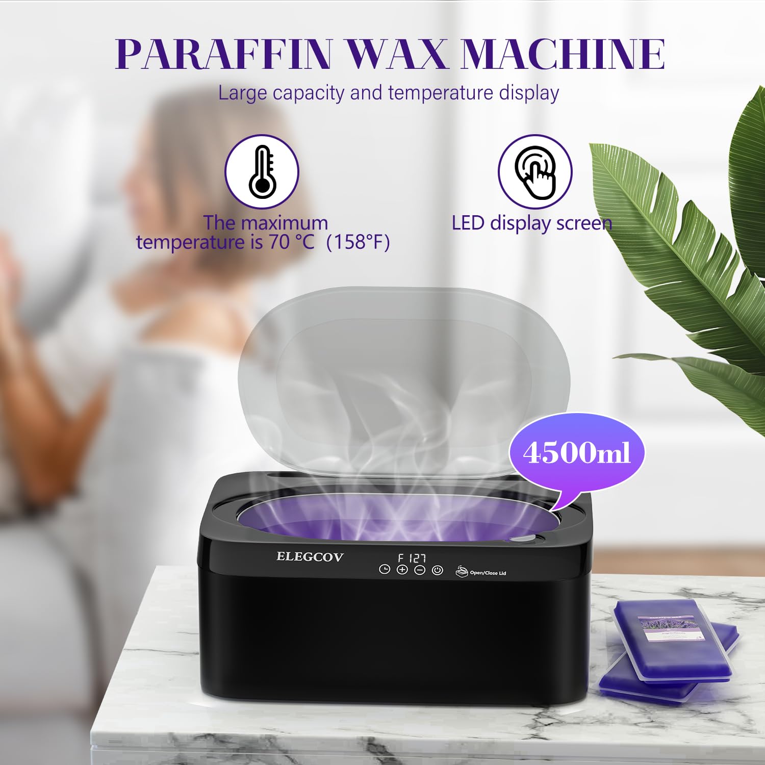 Professional 4500ml Paraffin Wax Warmer Machine for Hands & Feet - 8 Pack Wax Refills Included - Precise Temperature Control for Spa-Quality Paraffin Bath Therapy - Fast Melting & Even Heat Distribution - Perfect for Home Spa, Nail Salons & Pain Relief (Black)