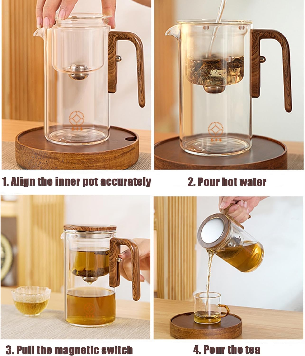 Enchanti Magic Glass Teapot with Strainer & Wooden Handle - 17oz Witchcraft Teapot for Loose Leaf Tea | Perfect for Tea Ceremonies, Witchy Aesthetics & Gift Giving