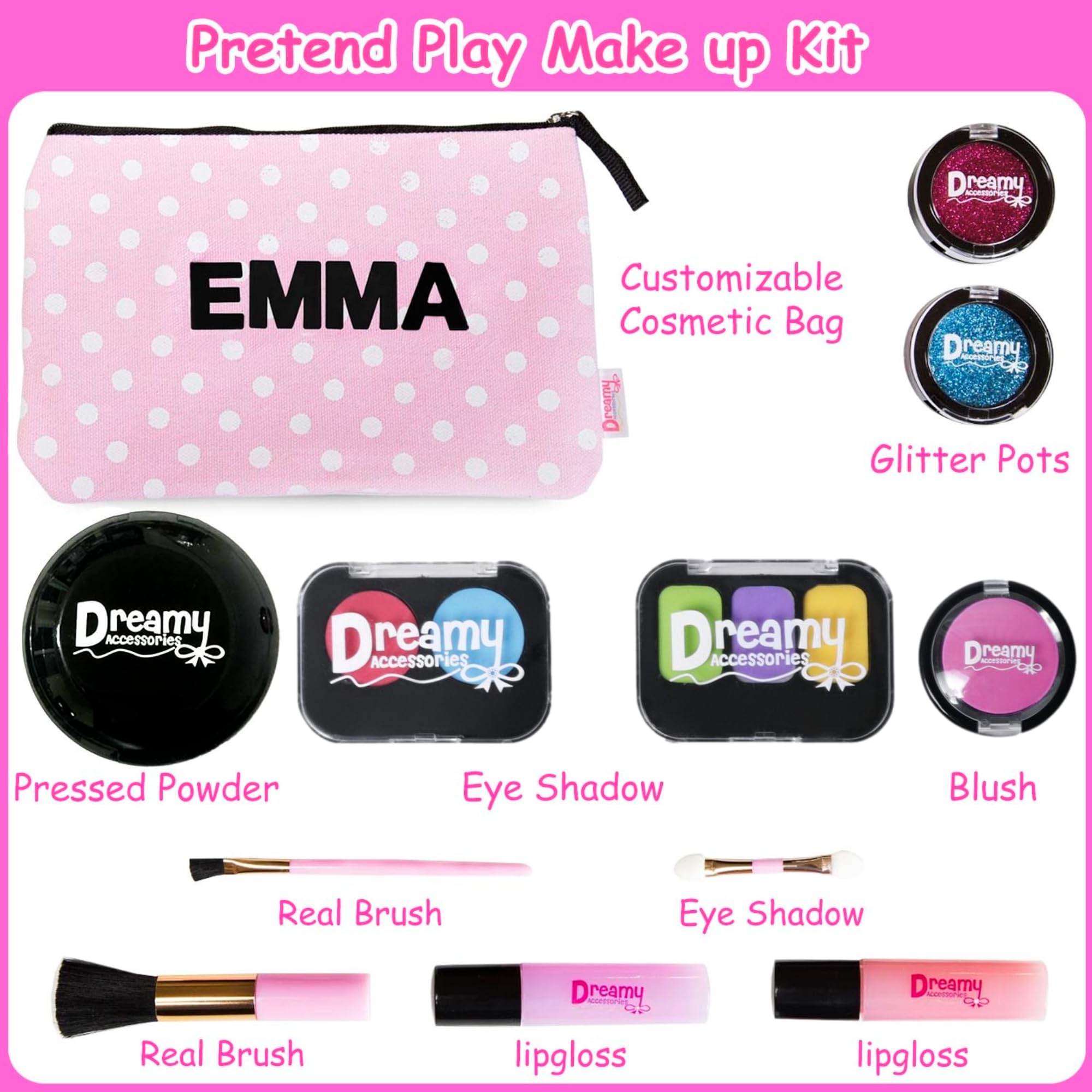 Pretend Makeup Kit for Girls - Customizable Cosmetic Bag Play Set, Fake Kids Makeup Toy for Toddlers Age 3-6 - Perfect for Role Play, Birthday Gifts & Pretend Beauty Salon Games