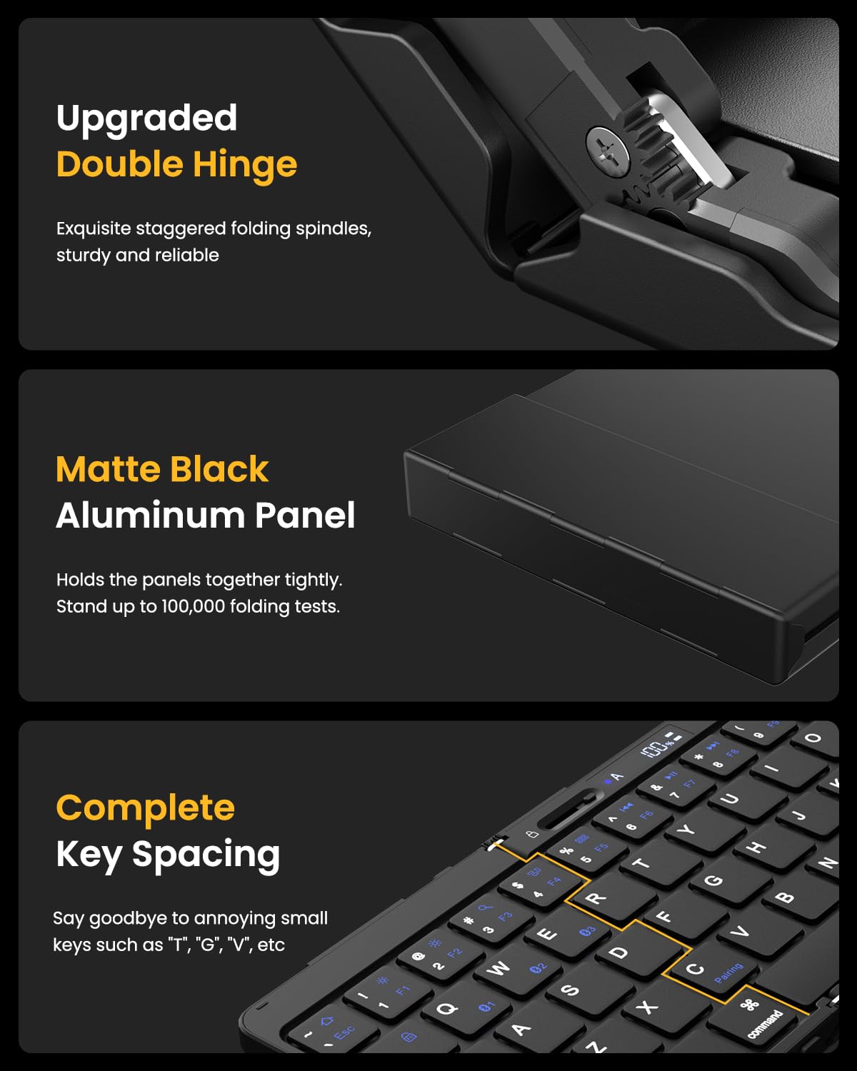 Foldable Bluetooth Keyboard with Numeric Keypad - Full-Size Portable Wireless Keyboard for Travel, Battery Display & Lock Hinge - Compatible with Windows, iOS, Android Devices - Perfect for Tablets, Smartphones & Laptops on Business Trips, Commuting & Home Office Use