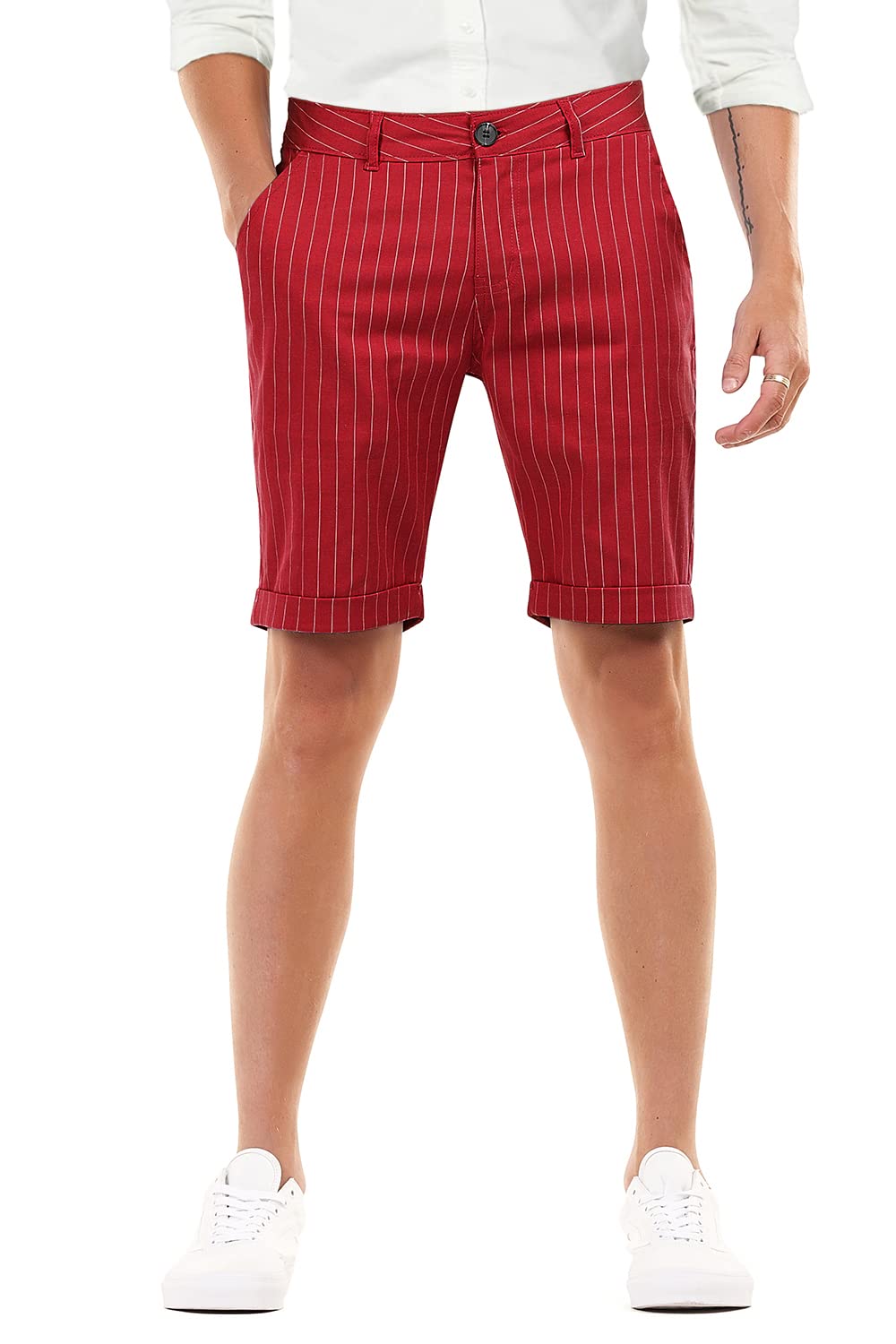 Men's Slim Fit Stretch Chino Shorts - Tapered Skinny Leg Casual Shorts in Red (Size 38) | Perfect for Summer Outings, Beach Vacations & Casual Wear