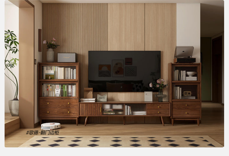 Premium Black Walnut Solid Wood TV Stand - Modern Entertainment Center for Living Room, Bedroom & Home Theater