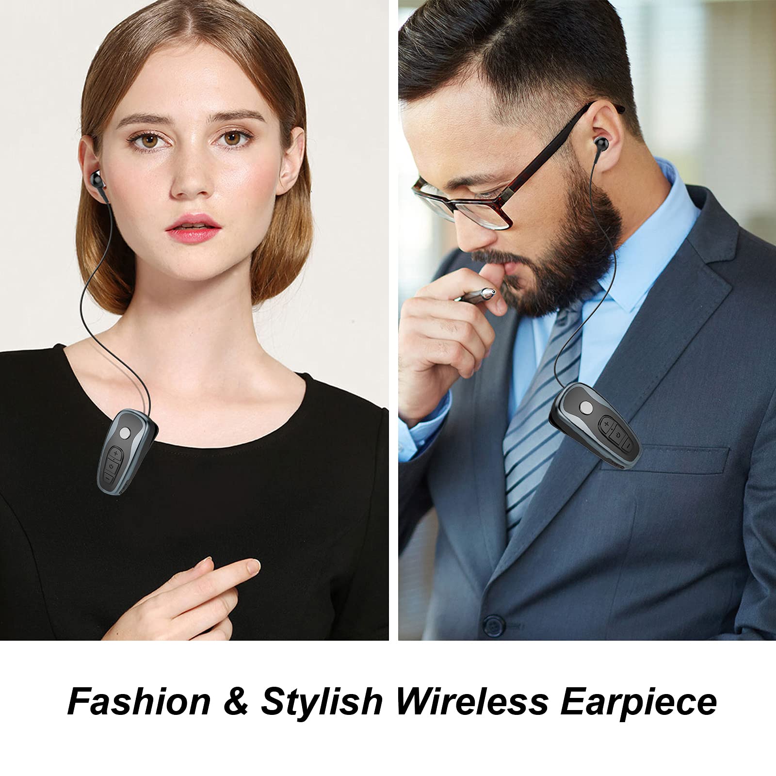Retractable Wireless Bluetooth Headphones V5.0 - Lightweight Noise Cancelling Stereo Earphones with Mic for Sports, Running, Workout, Business & Driving | Compatible with iPhone & Android Phones | Perfect for Gym, Office, Commuting & Travel