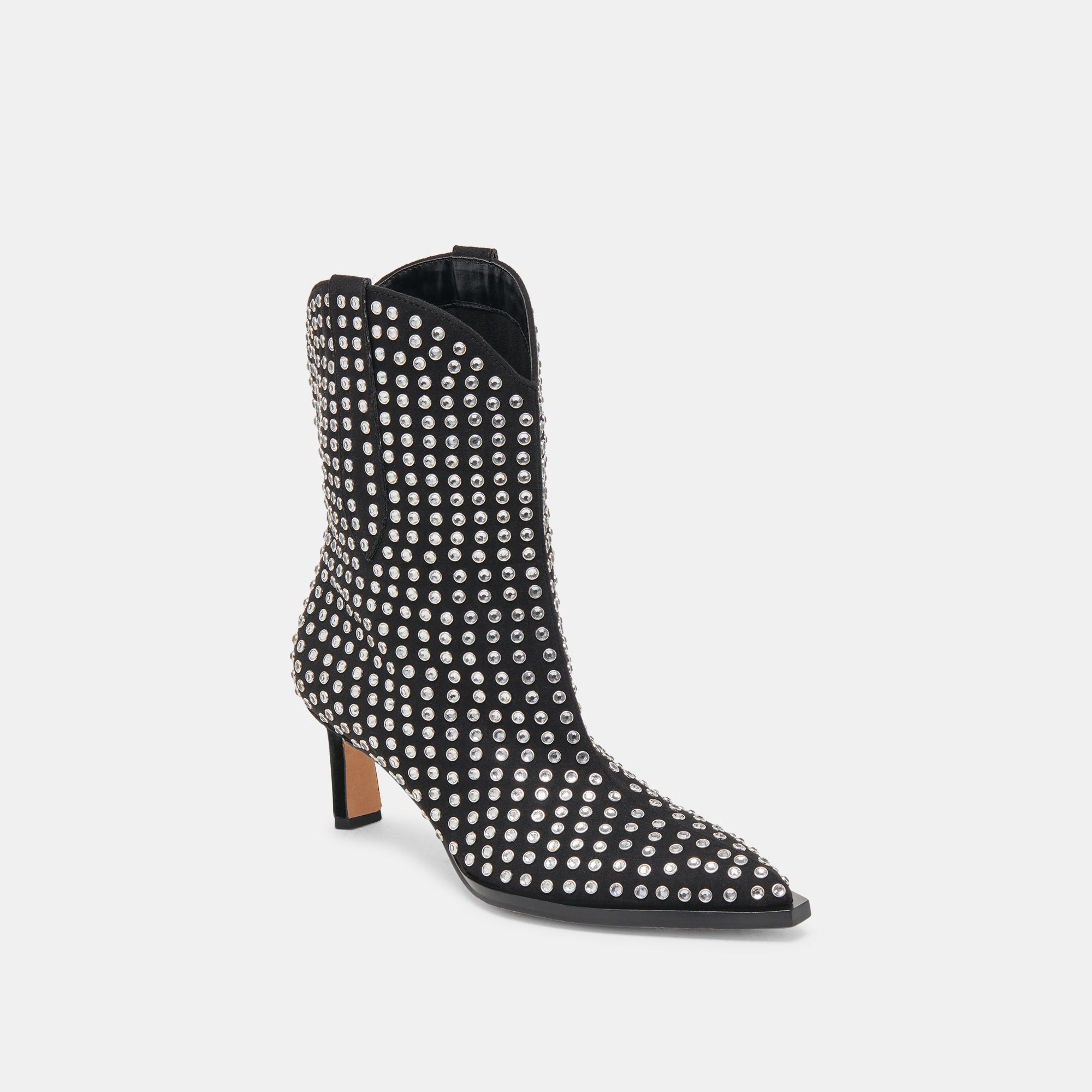 ANZEL Women's Crystal Stud Booties - Black Rhinestone Ankle Boots for Party, Wedding & Evening Outfits