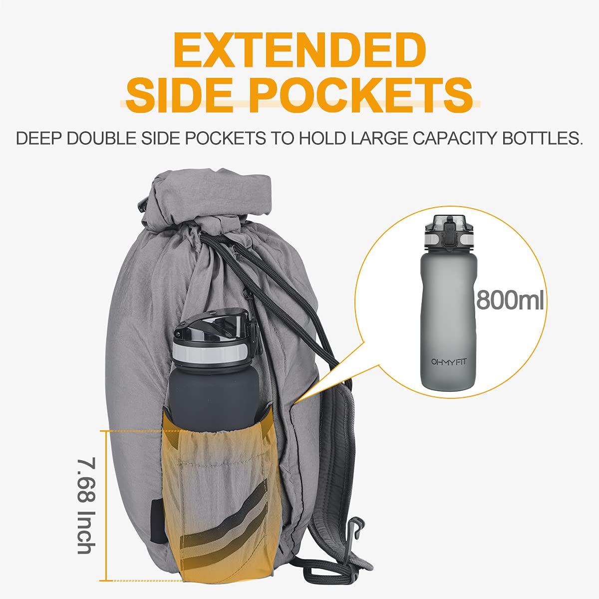 Waterproof Drawstring Backpack - 30L Expandable Anti-Theft Gym Bag with Secure Zipper Pockets - Lightweight Sports Sack for Men, Women & Kids - Perfect for Workout, Beach, School, Hiking & Travel Accessories (Gray)