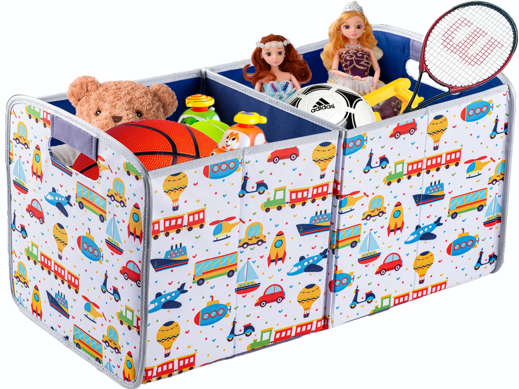 Car Organizer for Front and Backseat - Adjustable Dividers, Collapsible Multi-Compartment Storage - Perfect for Road Trips, Family Travel & Kids' Toys Organization